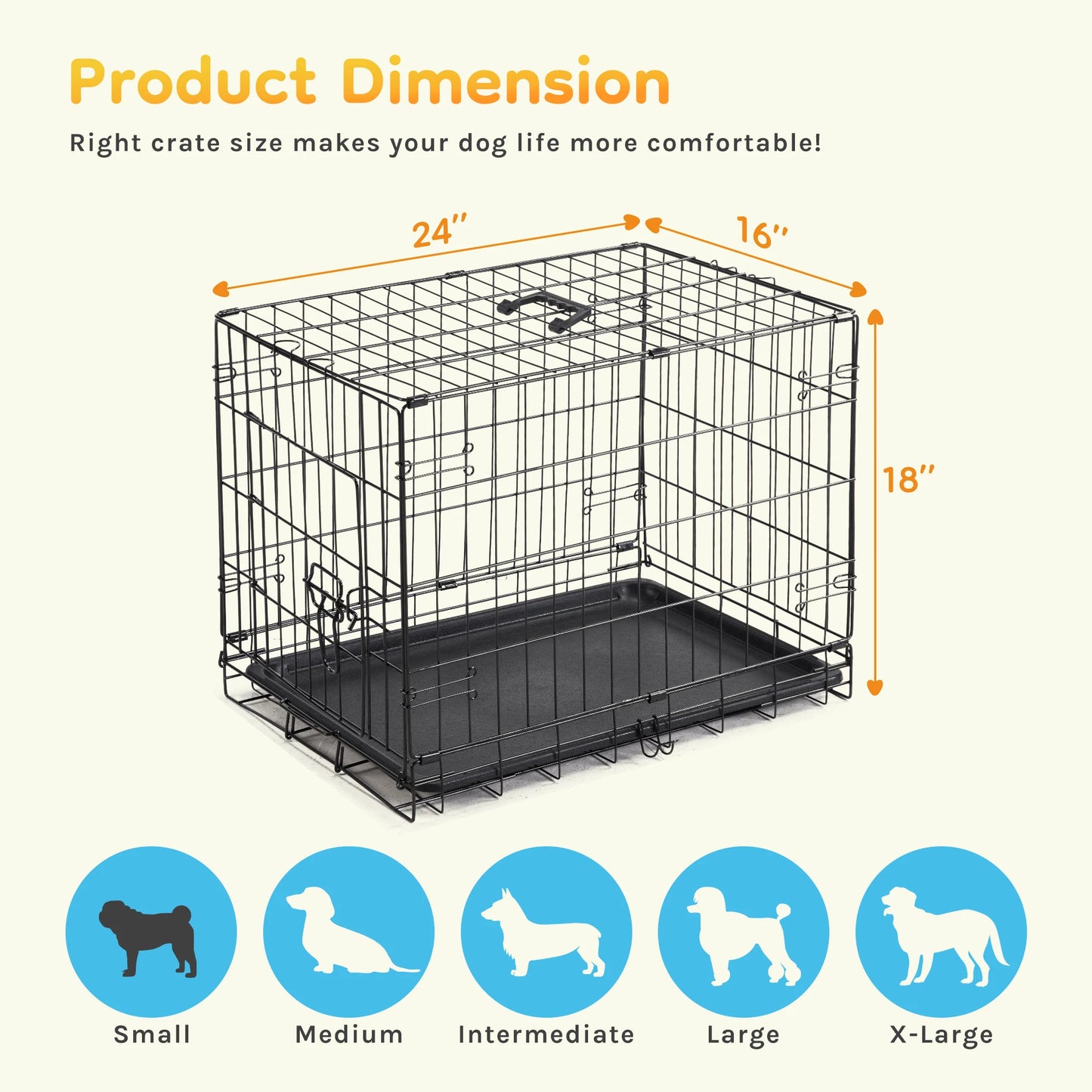 JHK Single Door Folding Metal Wire Dog Cage With Leak-Proof Pan Indoor Outdoor