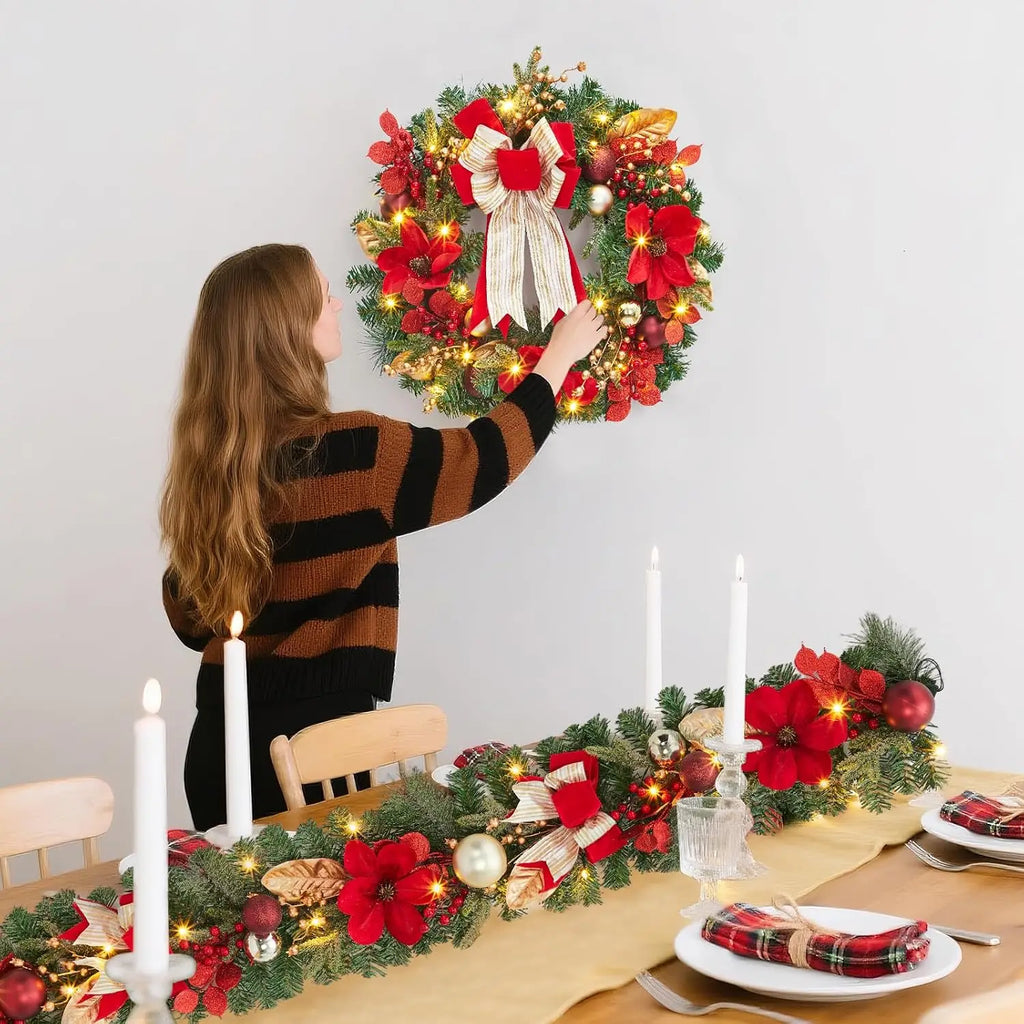 Garvee 24 Inch Christmas Red Fruit Wreath Suitable for Door Hanging Decoration Pre-Lit Christmas Wreaths Accent Decor for Wall, Window, Home, Office, Winter Holiday Pet and Home Outlet