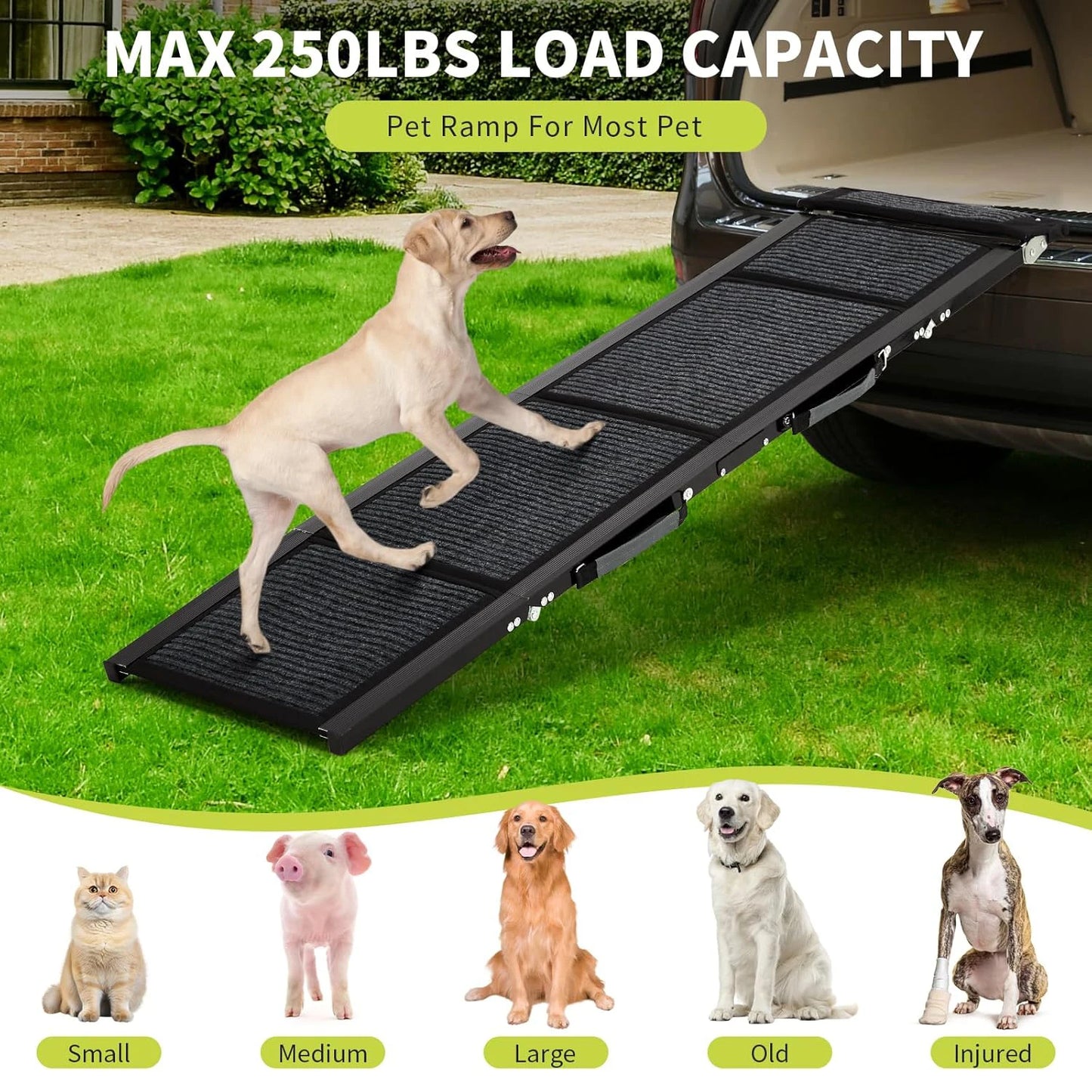HiMISS Upgraded Folding Dog Ramp For Cars With Non-Slip Surface