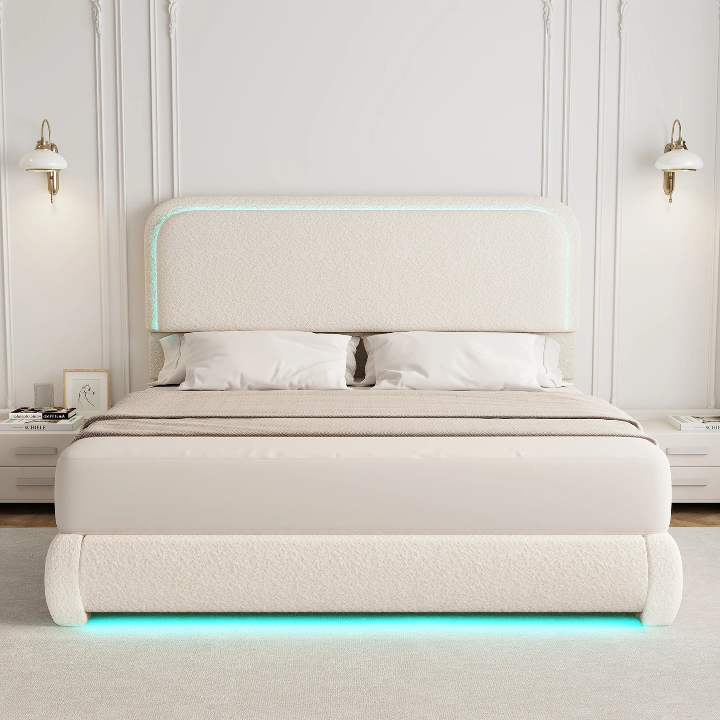 SIBEDS LED Bed Frame With Storage Drawers Upholstered Headboard