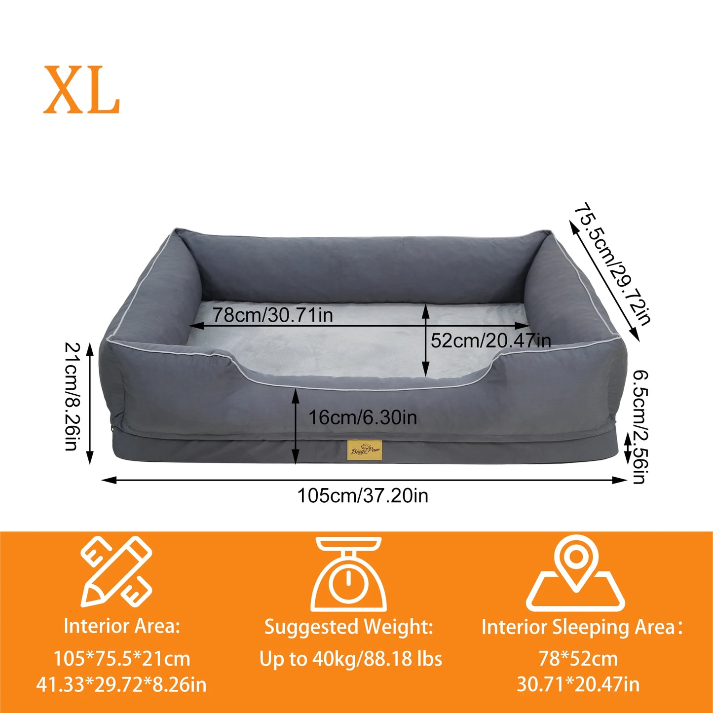 BINGOPAW Orthopedic Oxford Dog Bed With Waterproof Lining And Removable Cover