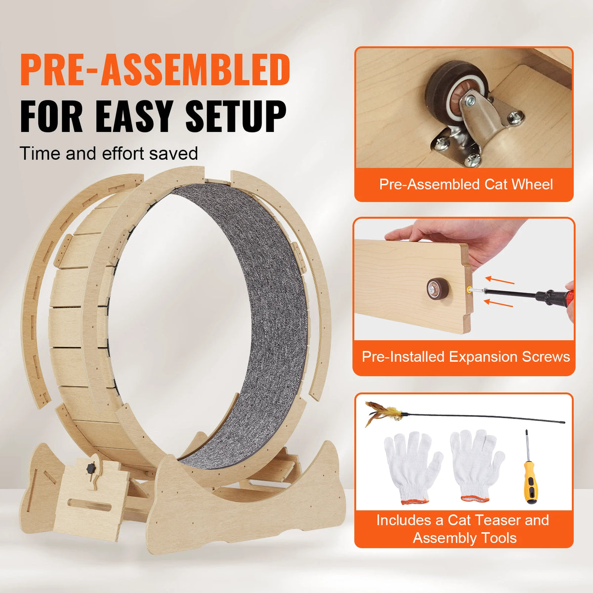 Indoor Wooden Cat Exercise Wheel With Detachable Carpet Teaser Attachment Pet and Home Outlet