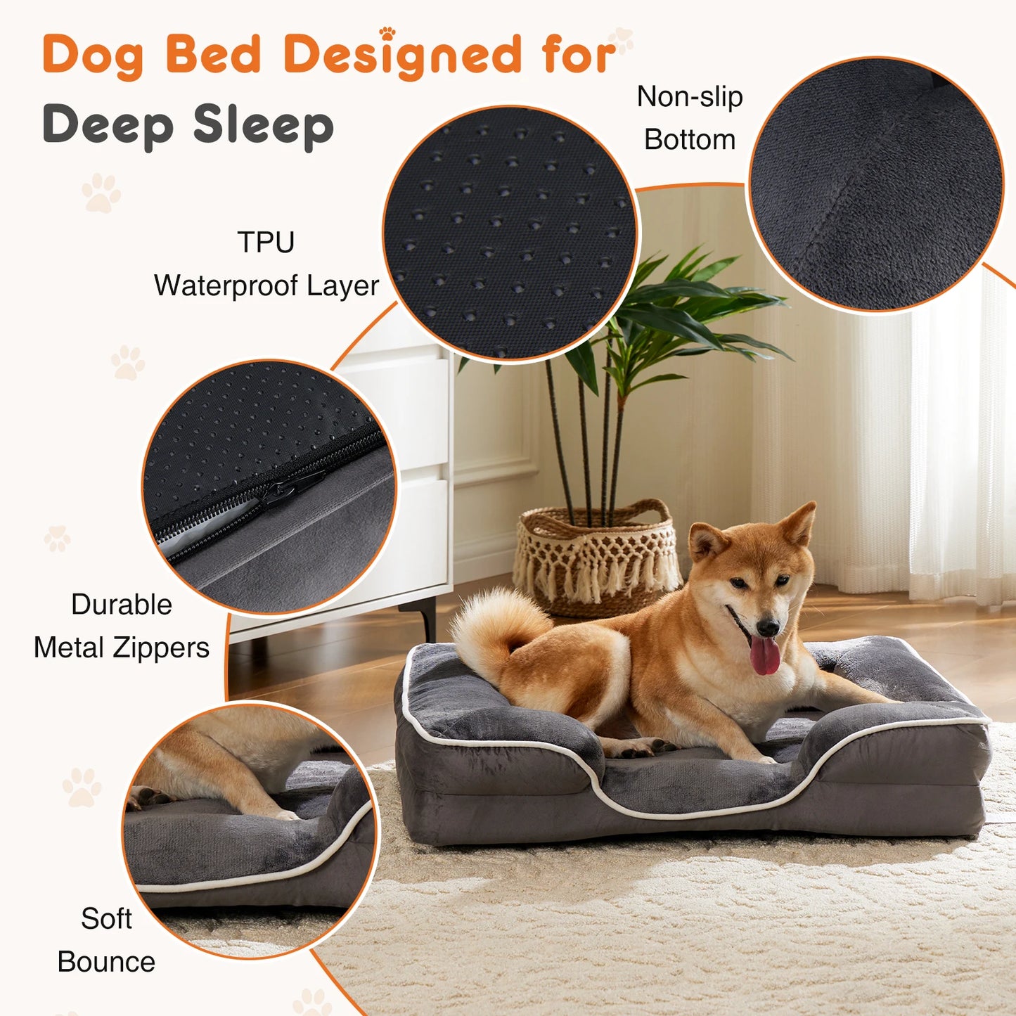 JHK Orthopedic Dog Bed Memory Foam With Removable Cover