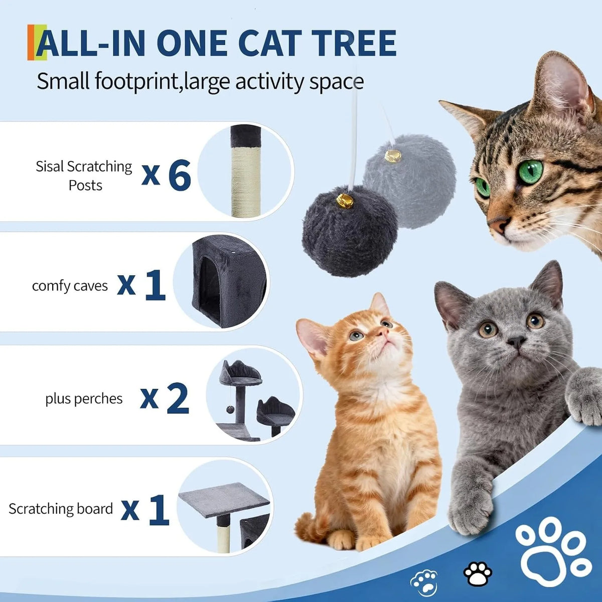 Sturdy Cat Tree With Sisal Scratching Posts And Condos