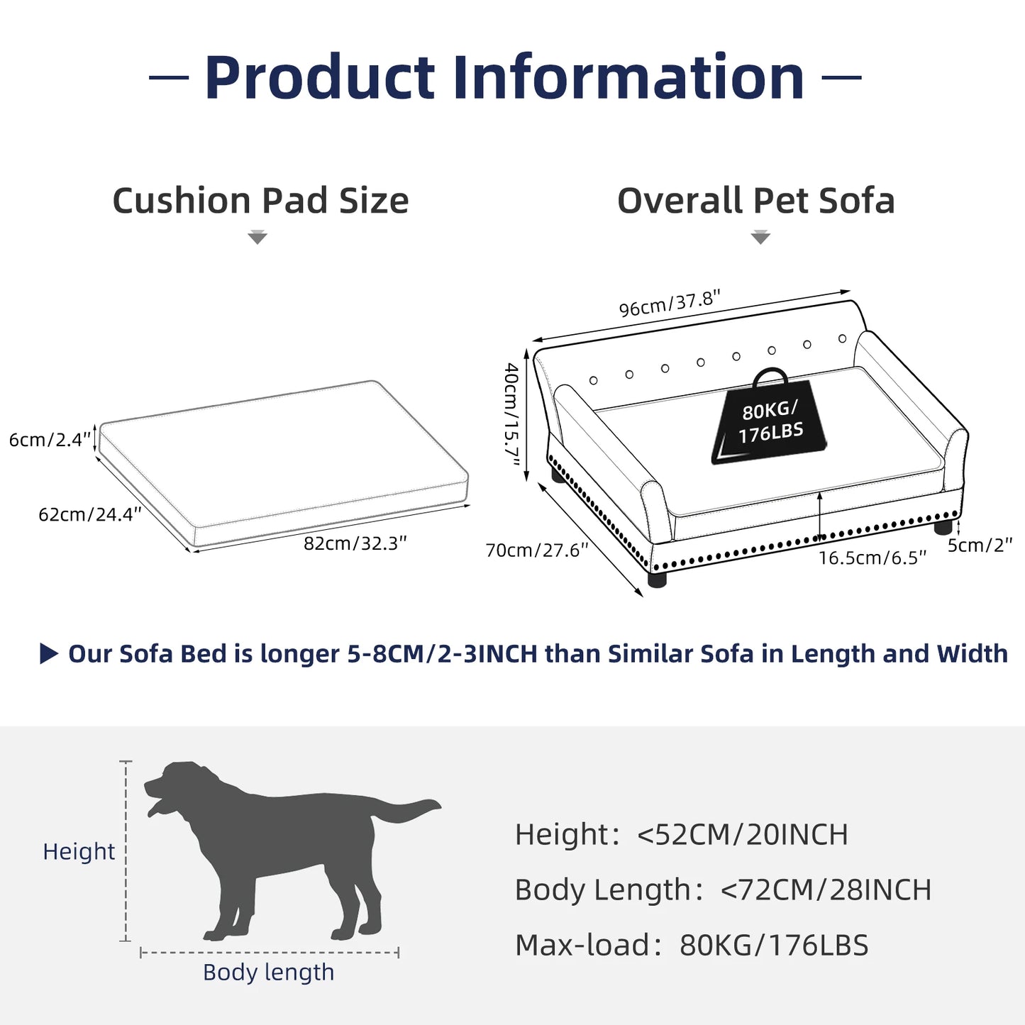 BINGOPAW Elevated Dog Sofa Bed With Removable Sponge Cushion
