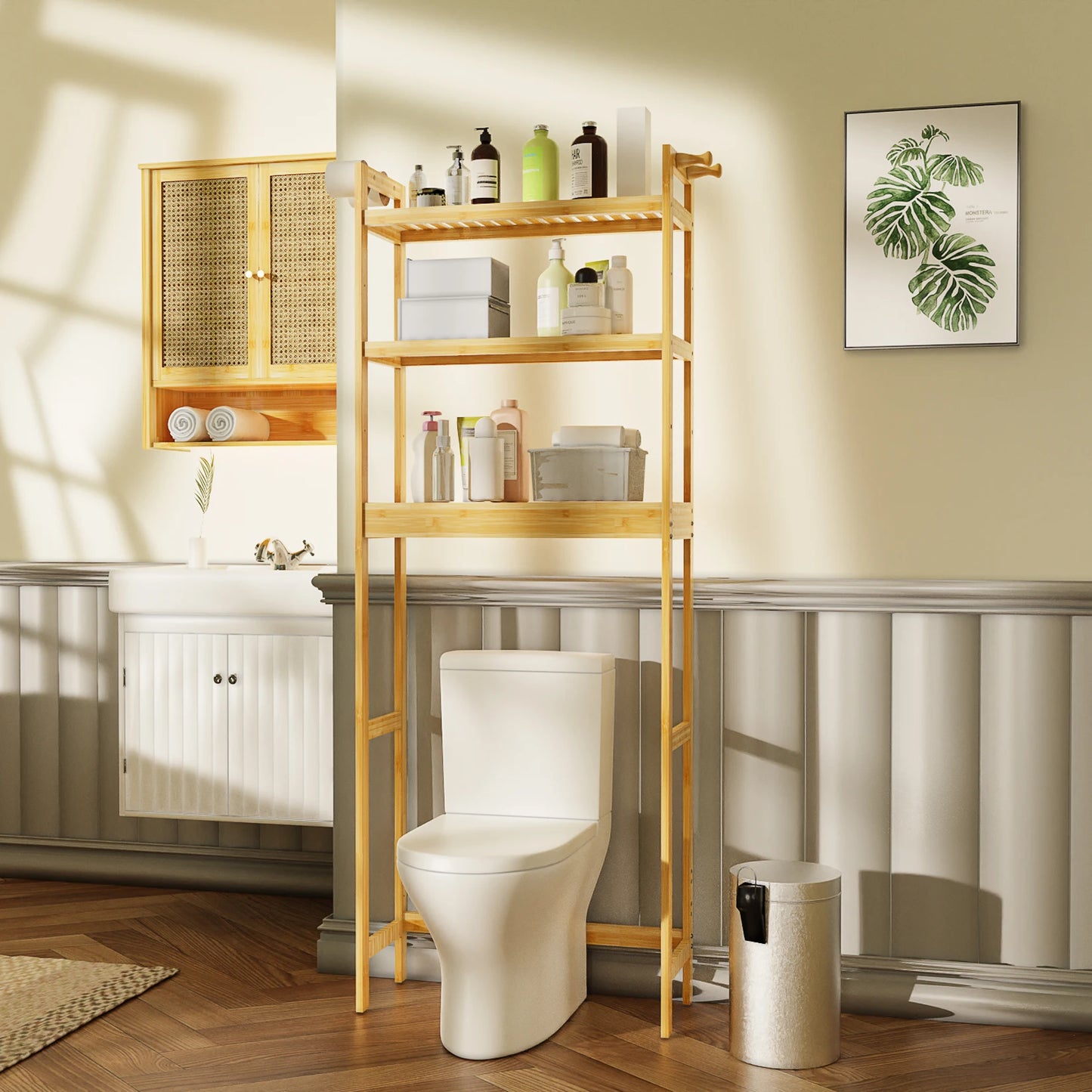 Three Tier Bamboo Over Toilet Bathroom Storage Rack