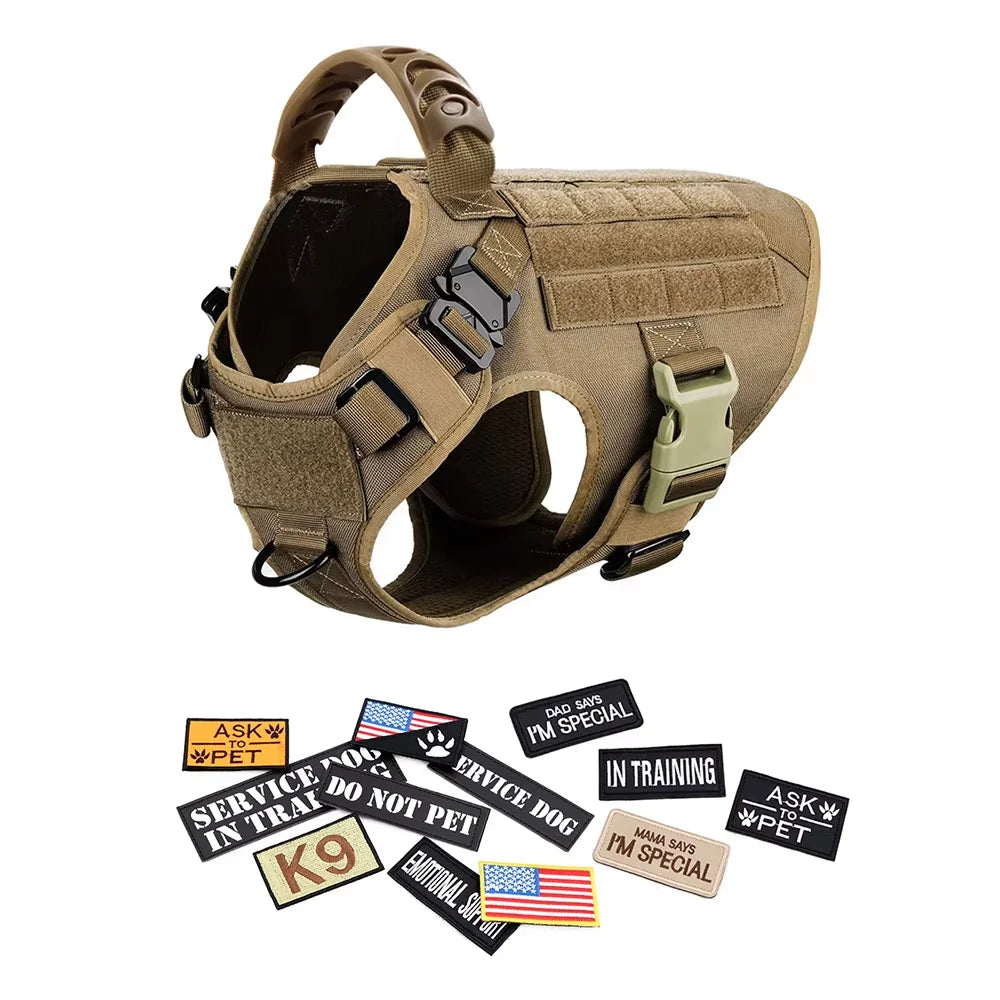 Military Tactical Nylon Dog Harness Vest Collar Leash Training Equipment