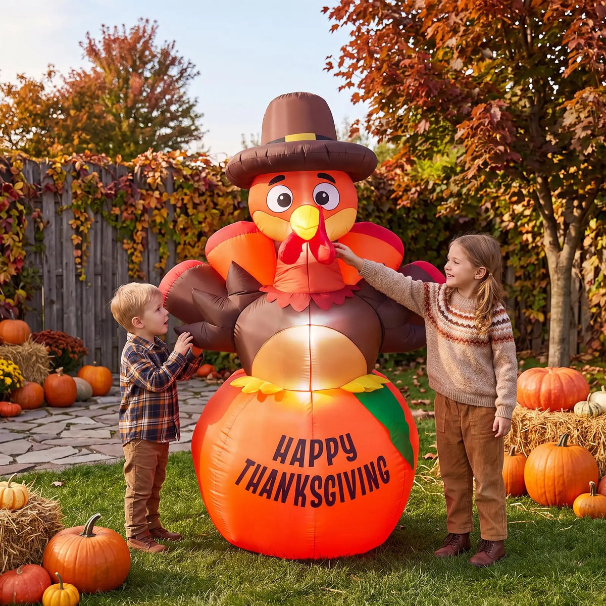 6ft Thanksgiving Pumpkin Turkey Inflatable Yard Decor With 7 Led Lights, Blower, Stakes & Ropes For Lawn Porch Garden Party Home Pet and Home Outlet