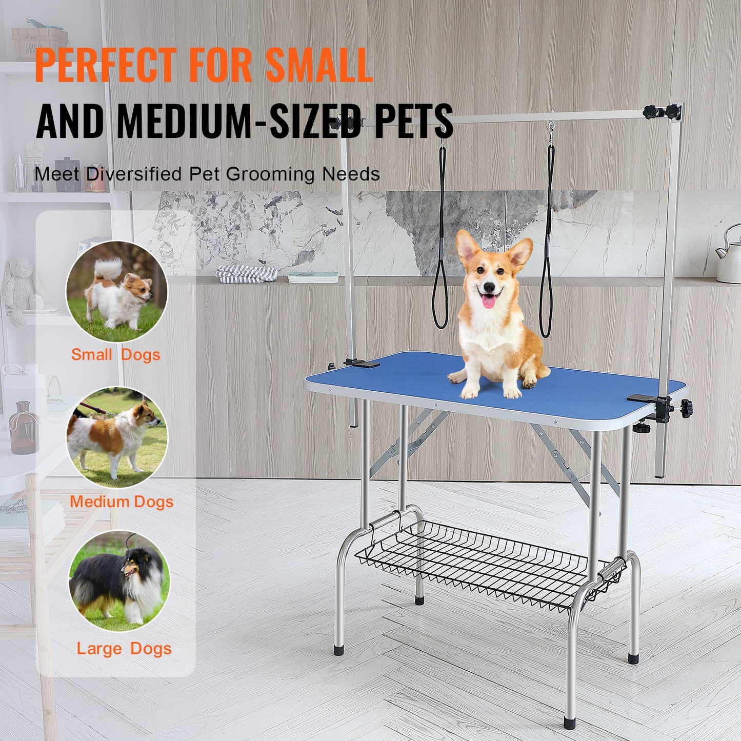 Foldable Pet Grooming Table Stainless Steel Two Arms With Loop