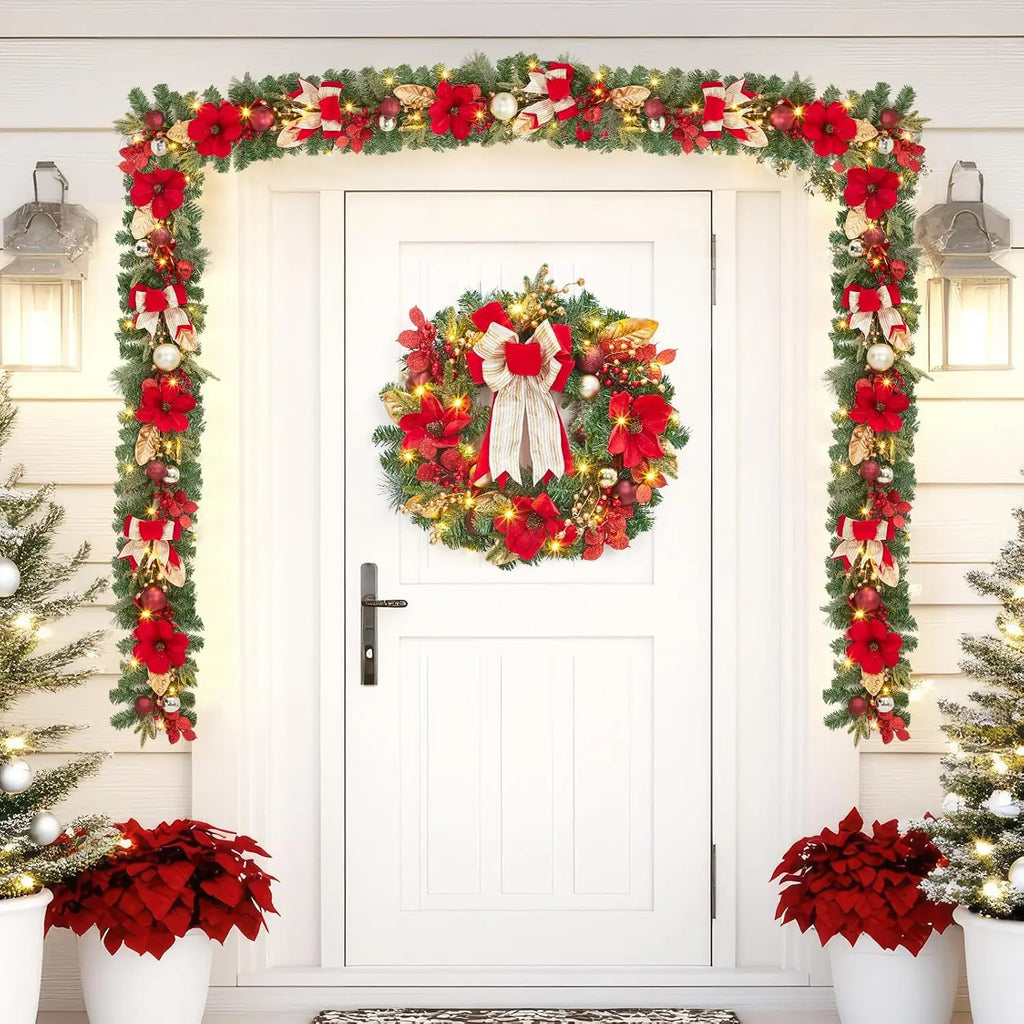 Garvee 24 Inch Christmas Red Fruit Wreath Suitable for Door Hanging Decoration Pre-Lit Christmas Wreaths Accent Decor for Wall, Window, Home, Office, Winter Holiday Pet and Home Outlet