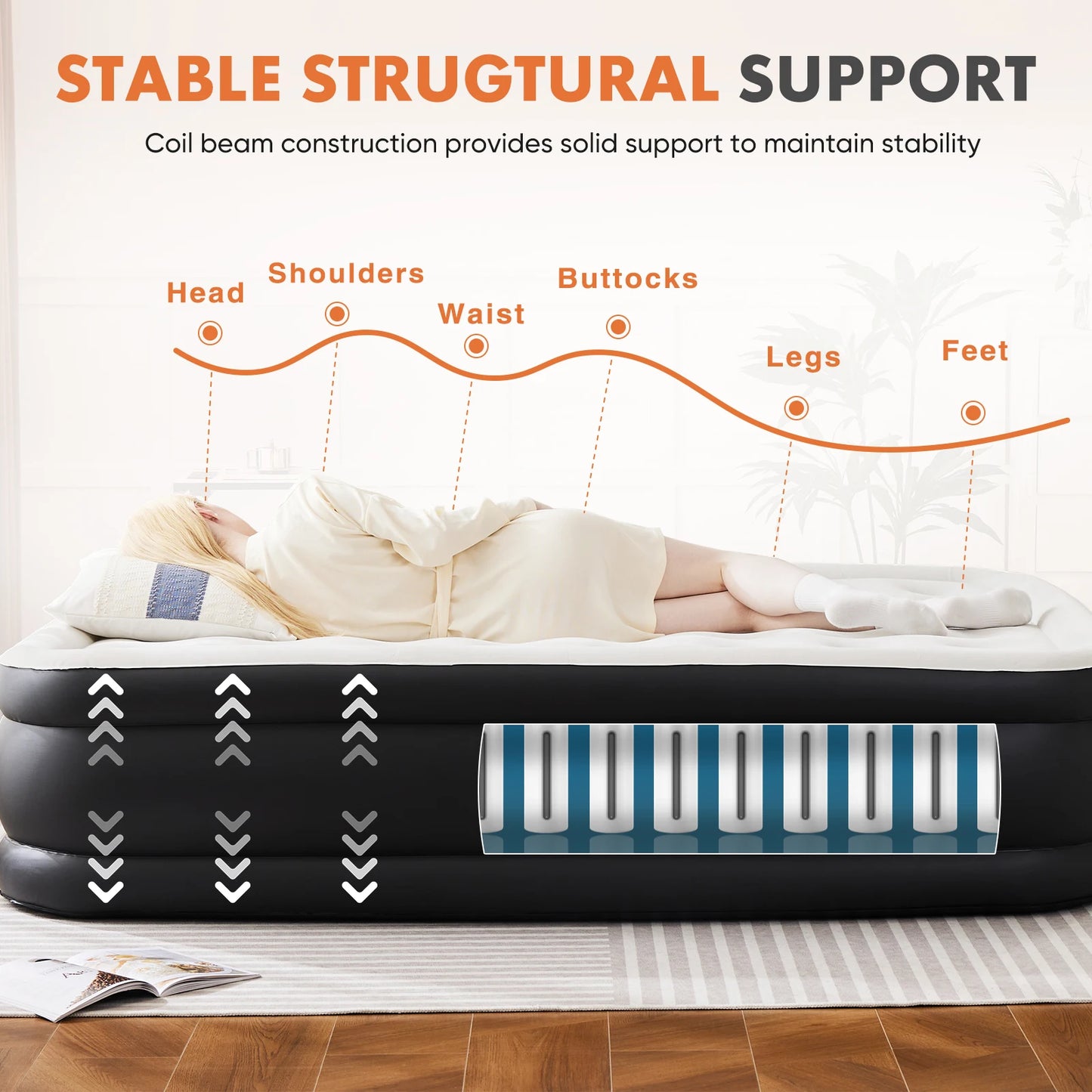 JHK Air Mattress Non Slip Bottom With 660 Lb Capacity