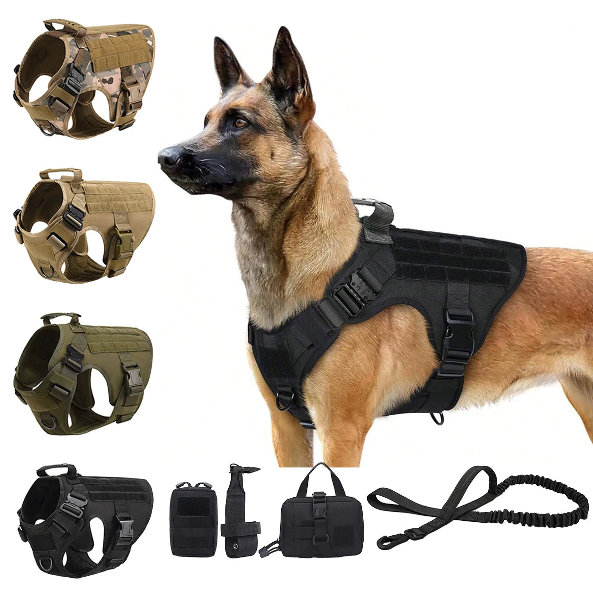 Tactical Padded Nylon Dog Harness Vest With Leash And Collar