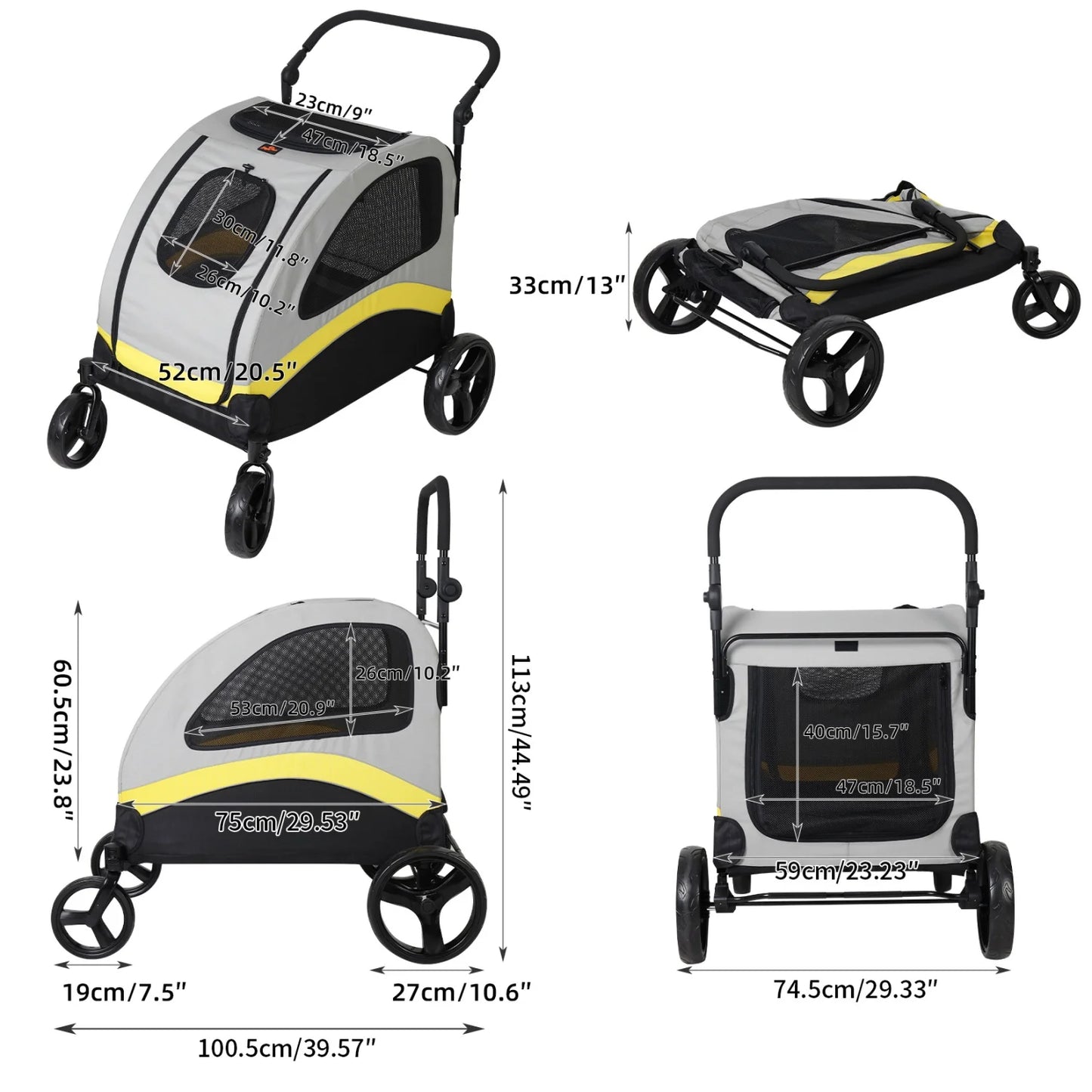 Folding Dual Dog Pet Stroller With Safe Divider And Smooth Wheels