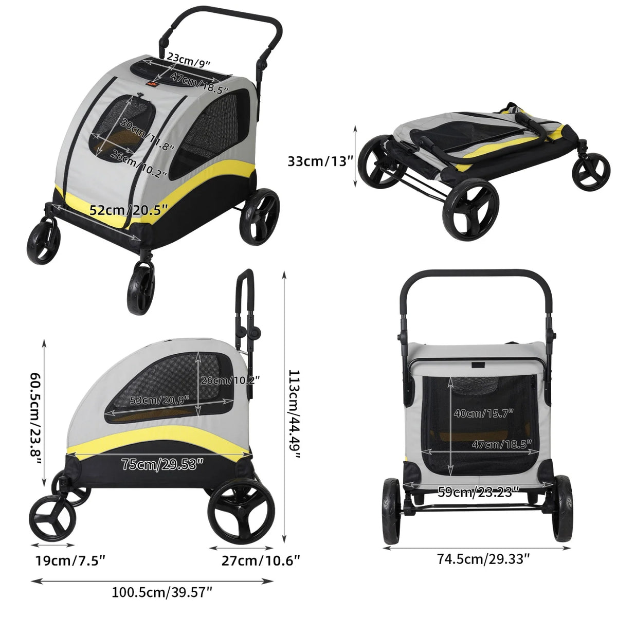 Folding Dual Dog Pet Stroller With Safe Divider And Smooth Wheels Pet and Home Outlet