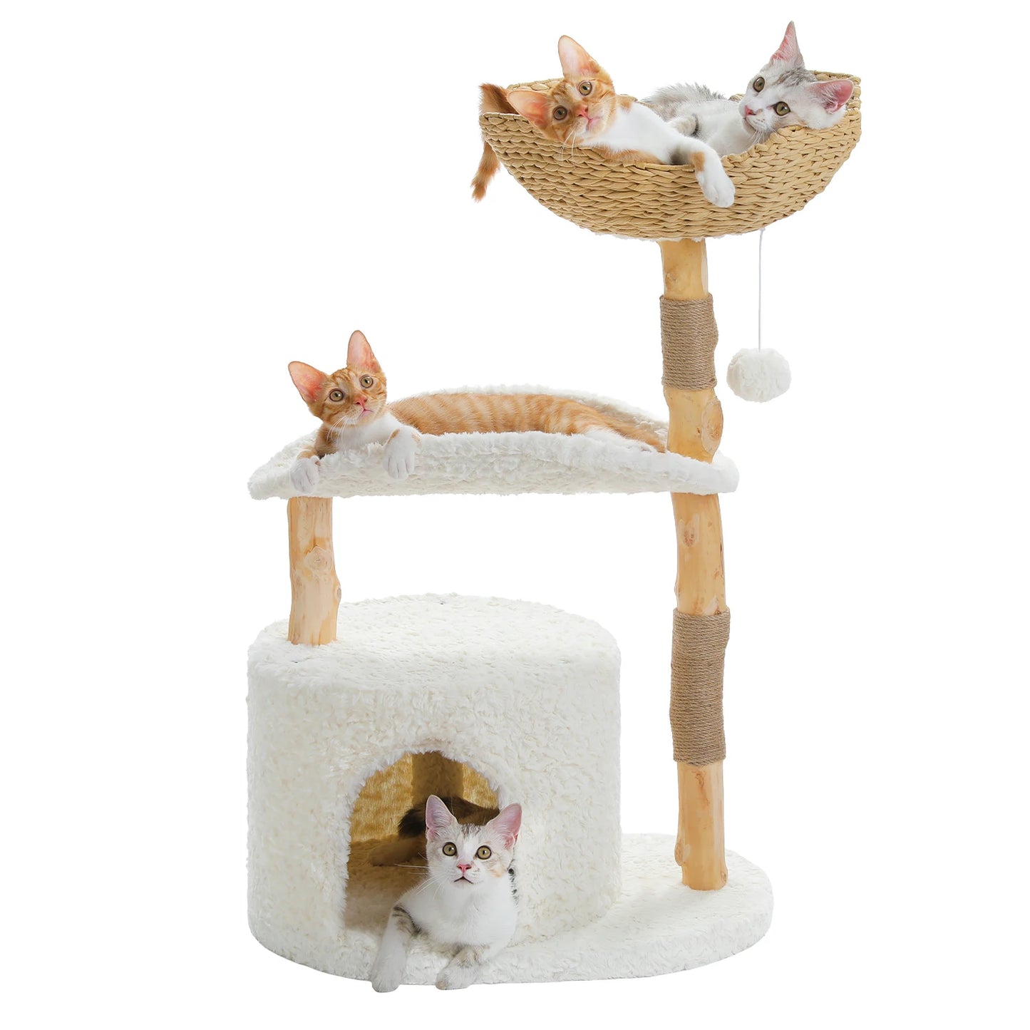 PAWZ Road Modern Cat Tree Tower With Natural Wood Scratching Posts