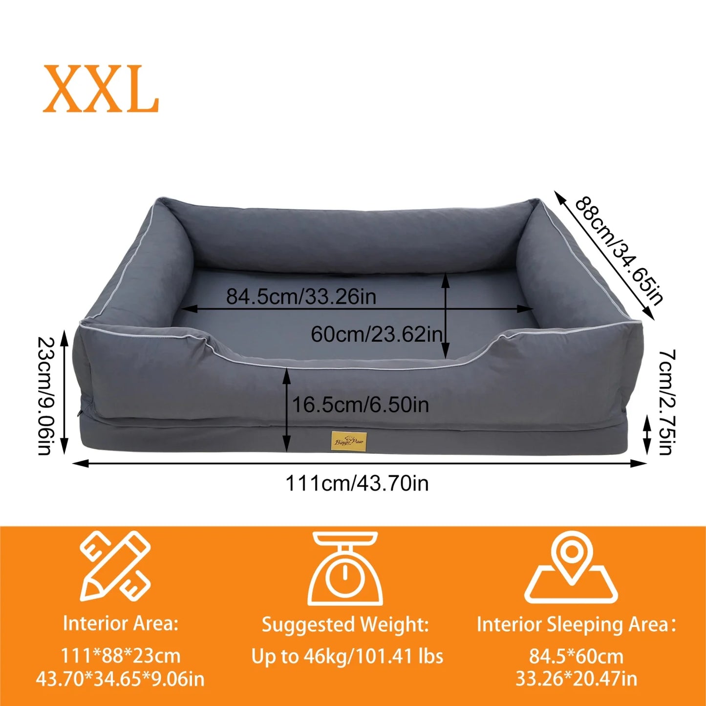 BINGOPAW Orthopedic Oxford Dog Bed With Waterproof Lining And Removable Cover