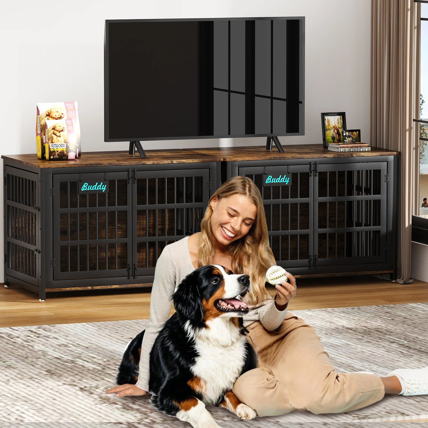 Heavy Duty Dog Crate Furniture With Casters For Indoor Use