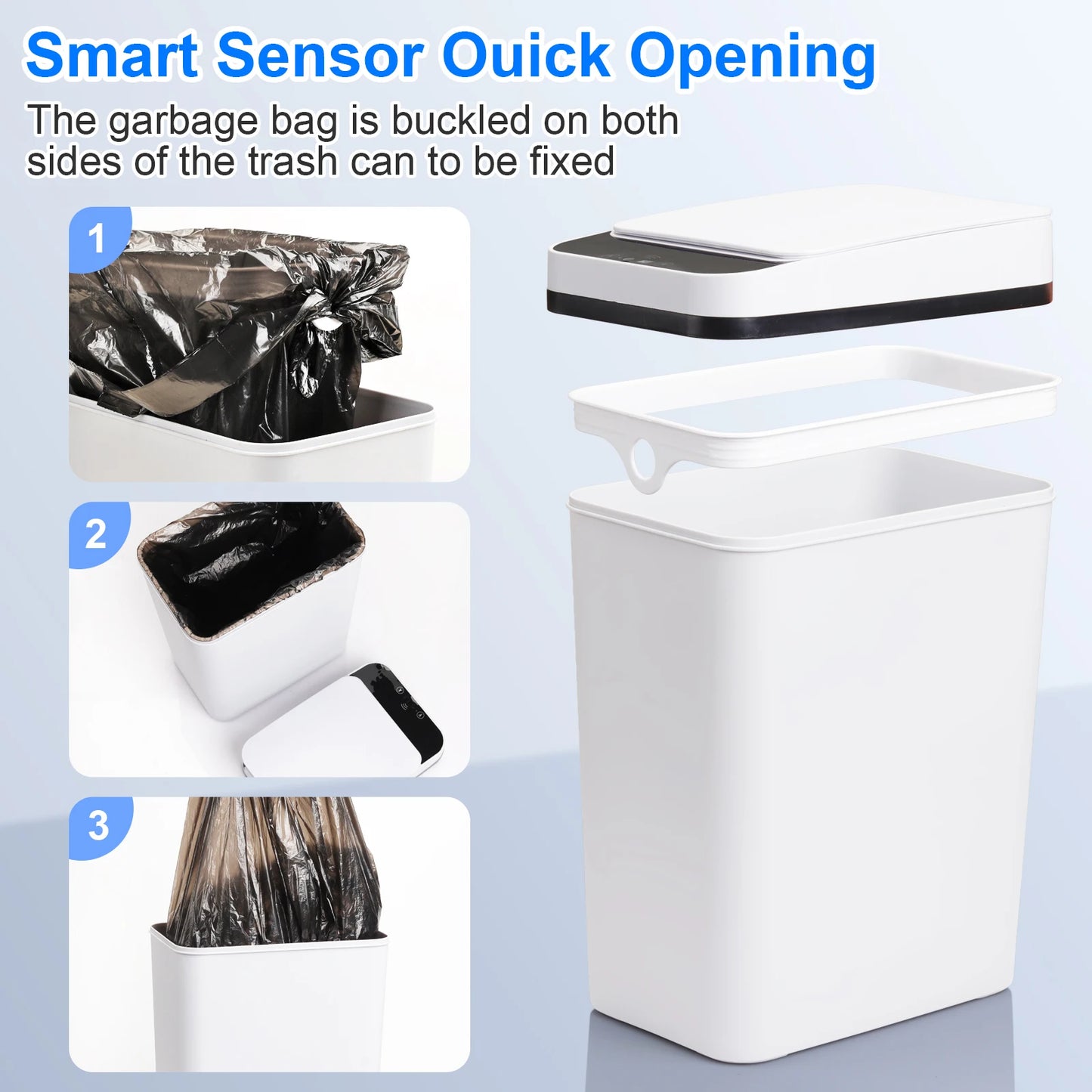 2 Pack Touchless Motion Sensor Trash Cans With Slim Lid