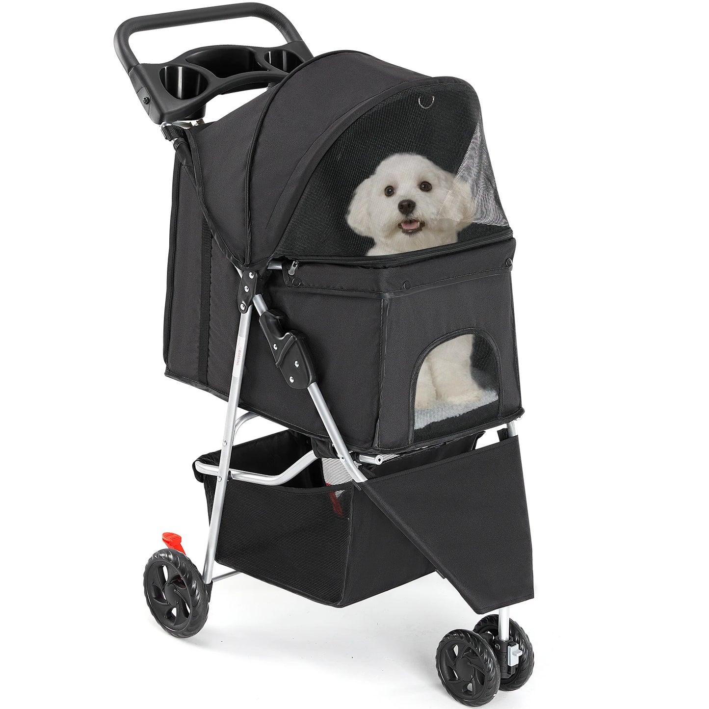 Jhk 3 Wheels Foldable Pet Stroller For Small Dogs And Cats With Mesh Windows