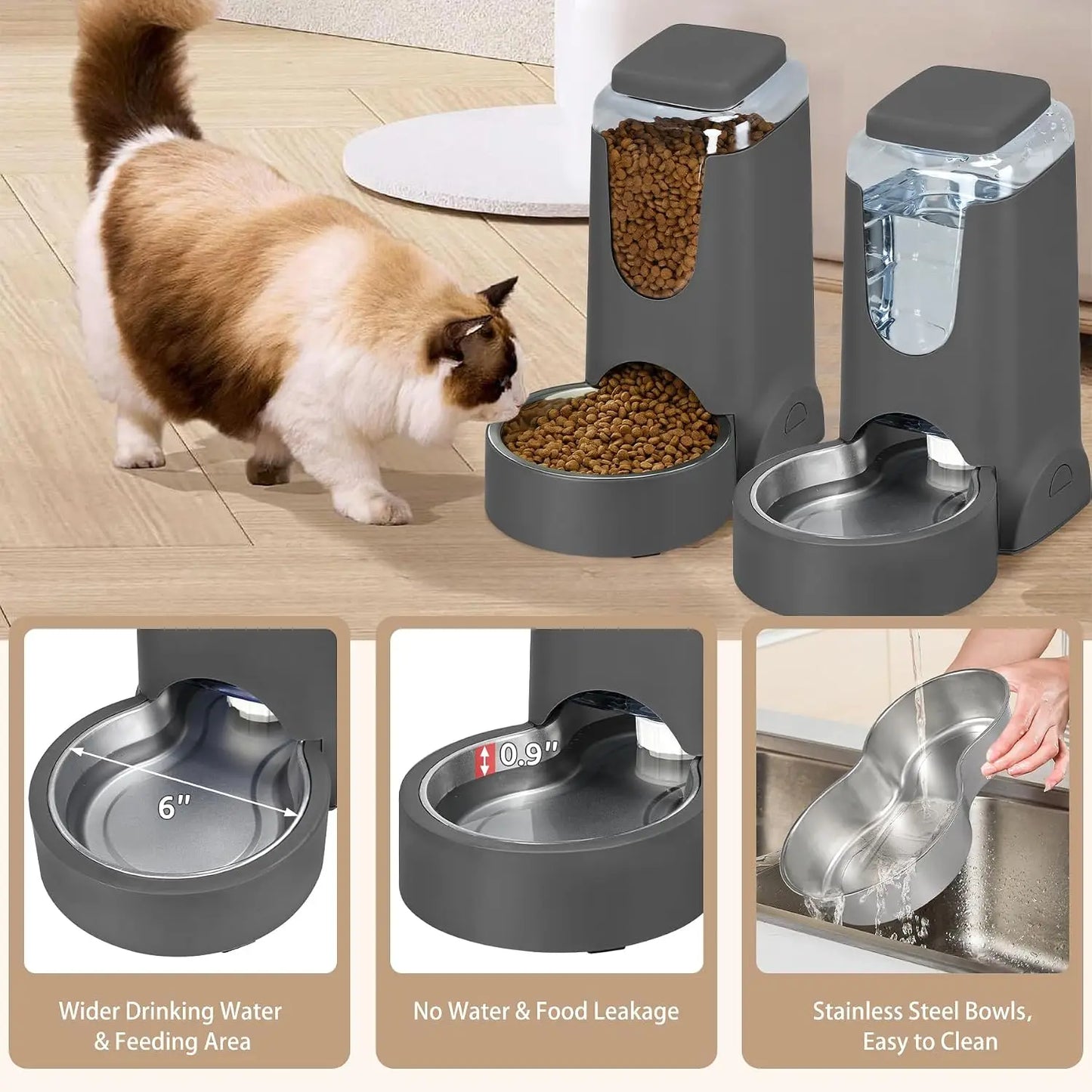Automatic Cat Feeder And Water Dispenser Set For Pets