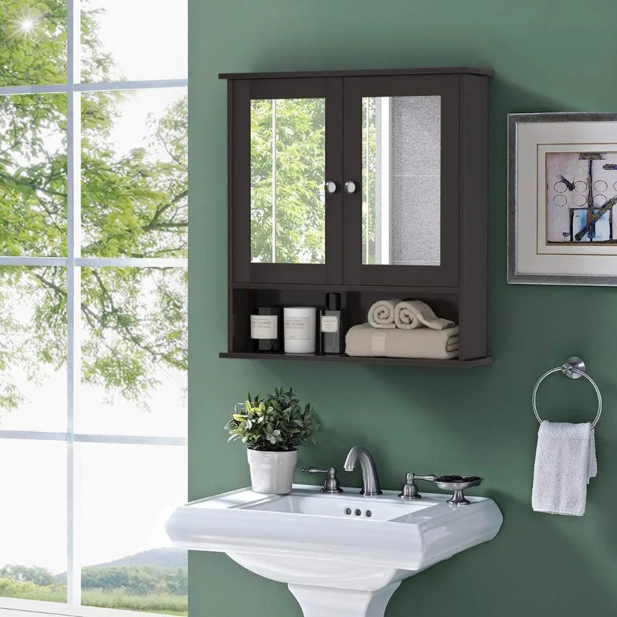 XIUWO Bathroom Medicine Cabinet With Mirror Doors And Adjustable Shelves