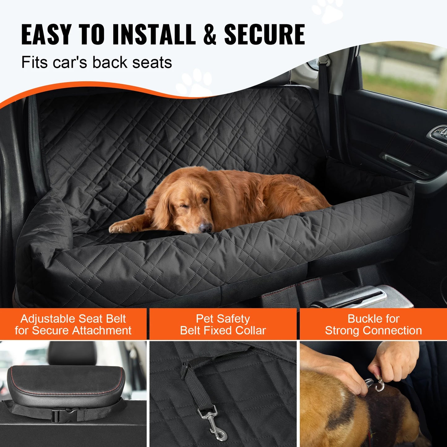 SucceBuy Waterproof Dog Car Booster Seat With Safety Leash For Medium Large Dogs