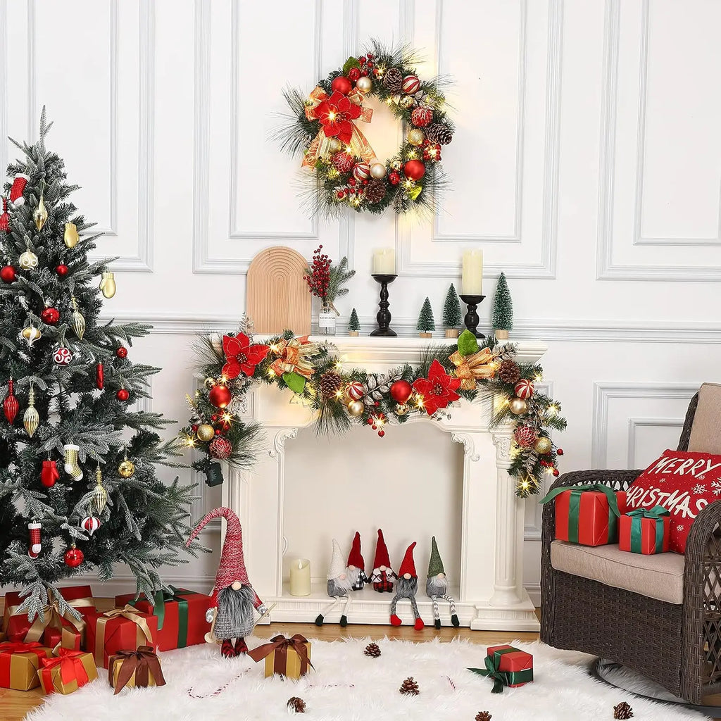 Garvee Christmas Garland With Poinsettias Pine Cones Berries And Lights Pet and Home Outlet