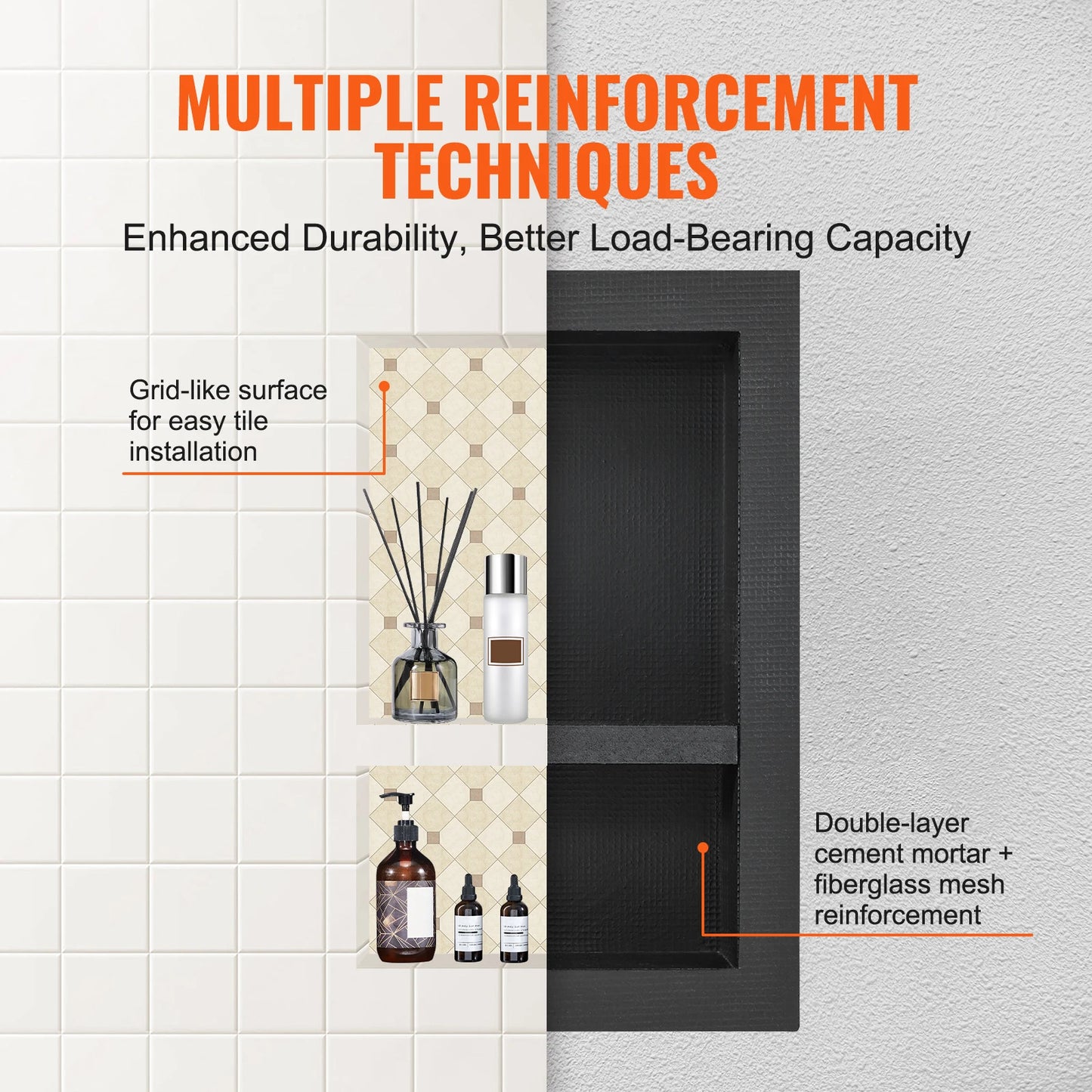 Shower Niche Shelf Organizer For Tile Corners Recessed Storage