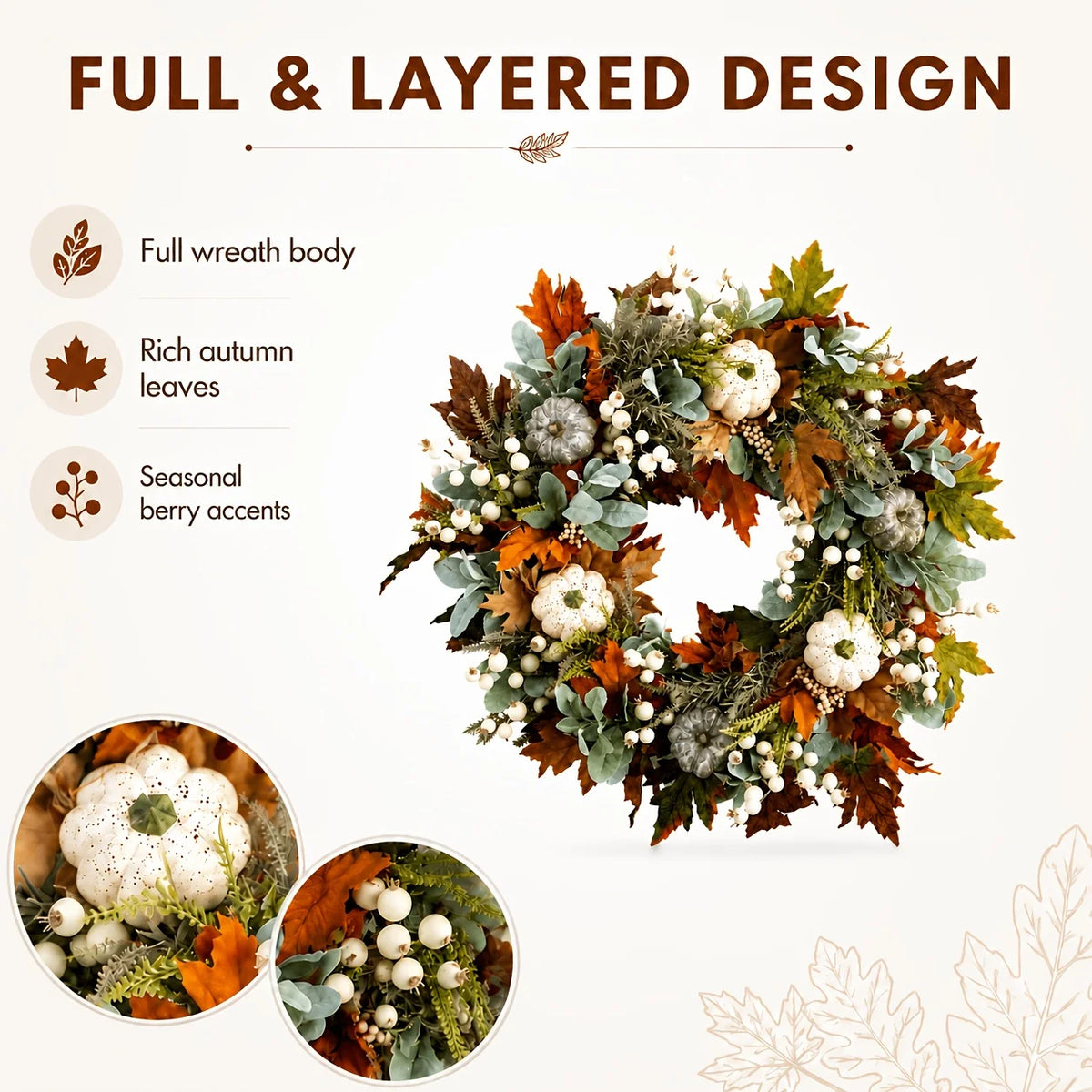 Garlands - All Peony And Pumpkin Wreath Year Round, Leaves And Berries Farmhouse Autumn Wreath, Mixed Leaves - Thanksgiving Wreaths for Indoor Outdoor, Artificial Fall Wreaths for Front Door Rustic Pet and Home Outlet