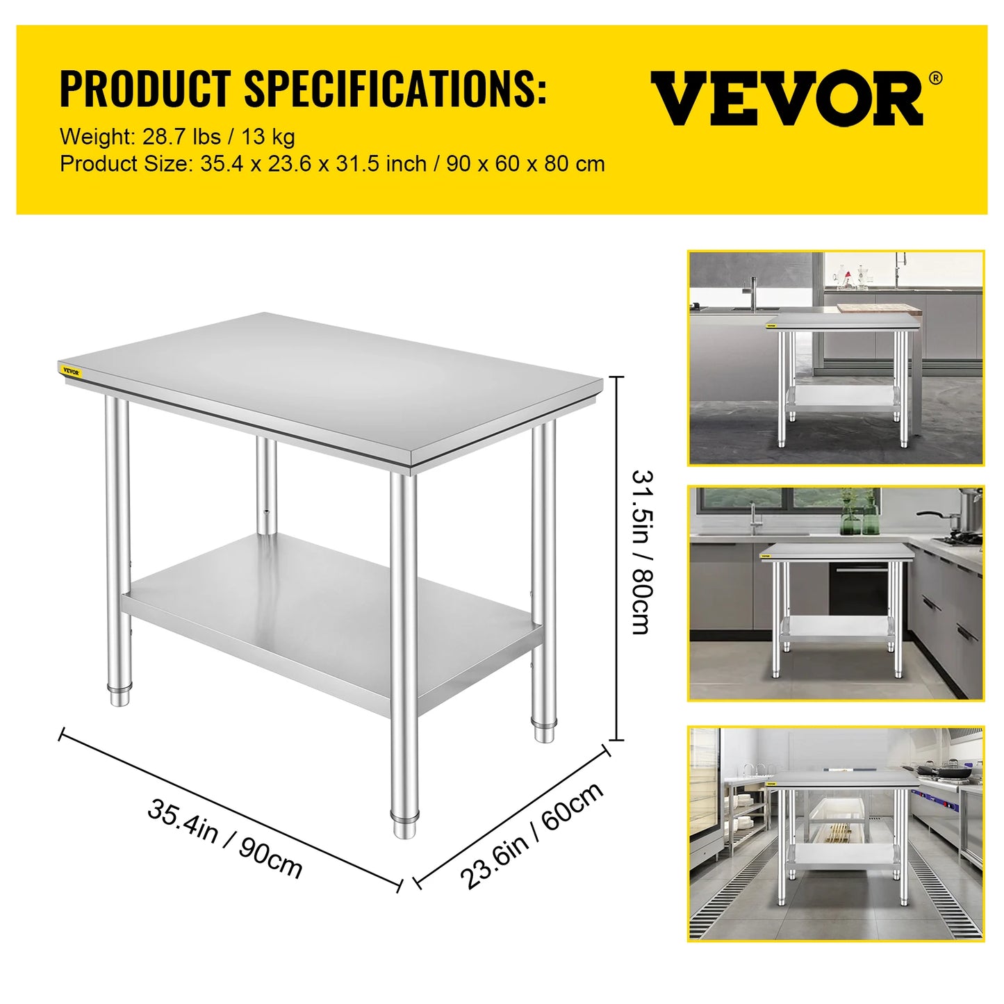 Commercial Stainless Steel Kitchen Work Bench With Undershelf