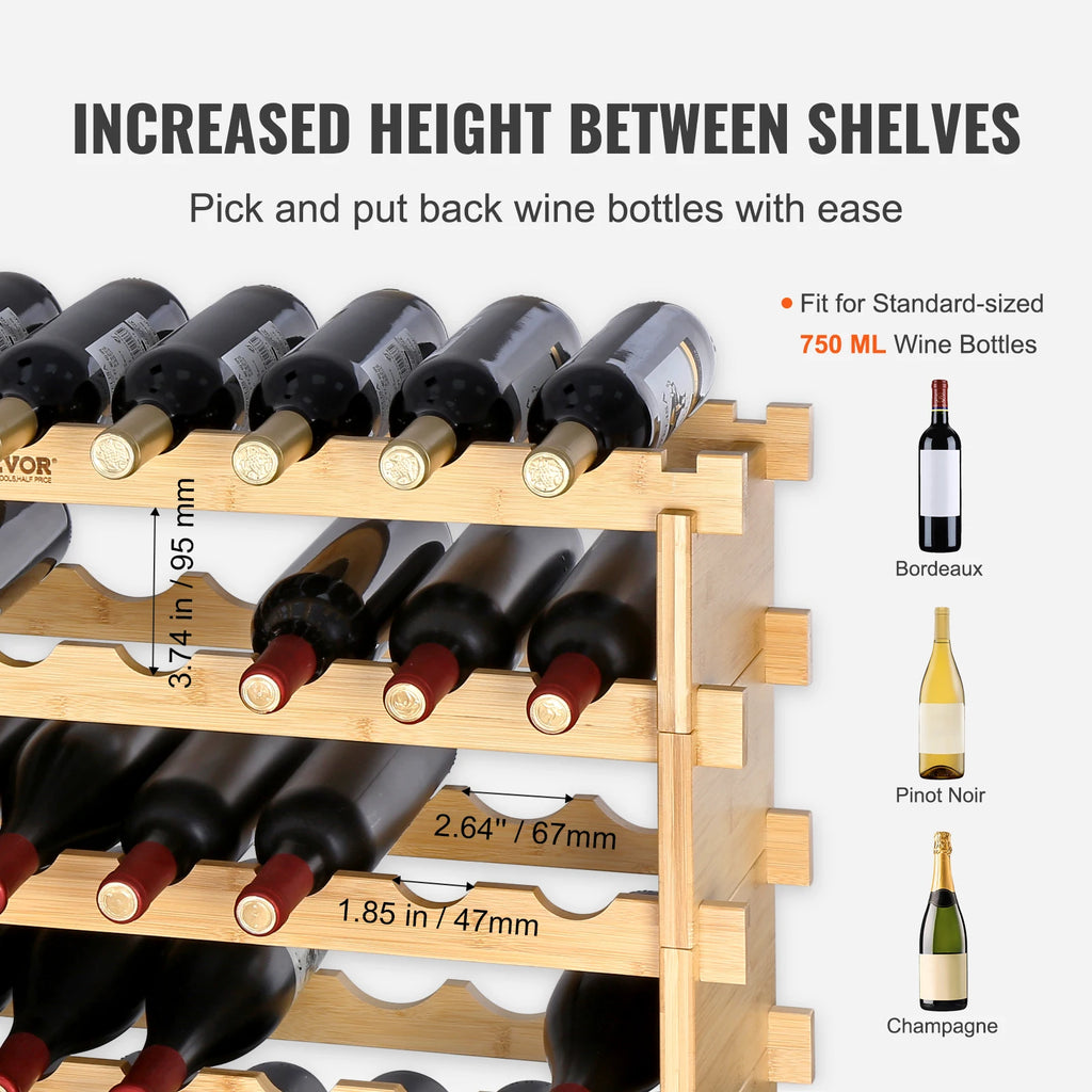 SucceBuy 8-Tier Bamboo Stackable Wine Rack For Free Standing Storage Pet and Home Outlet
