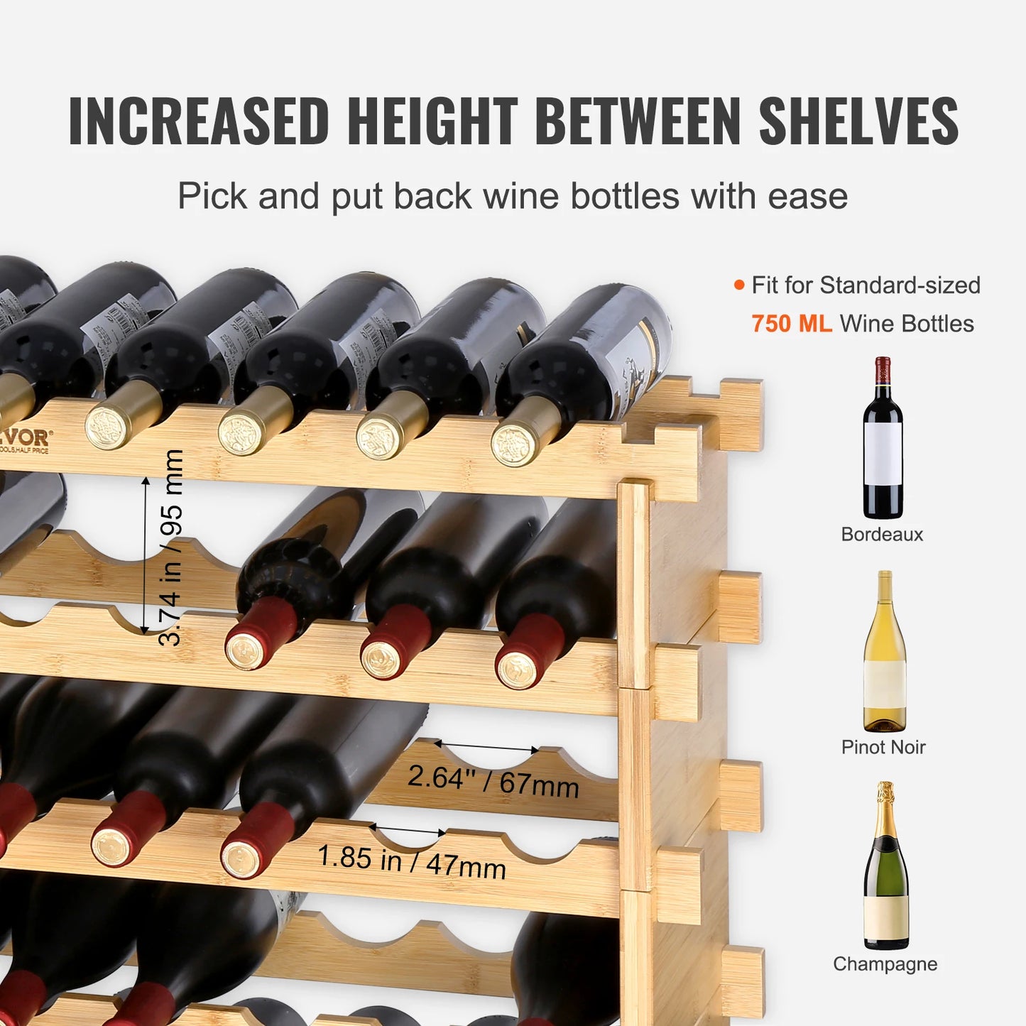 SucceBuy 8-Tier Bamboo Stackable Wine Rack For Free Standing Storage