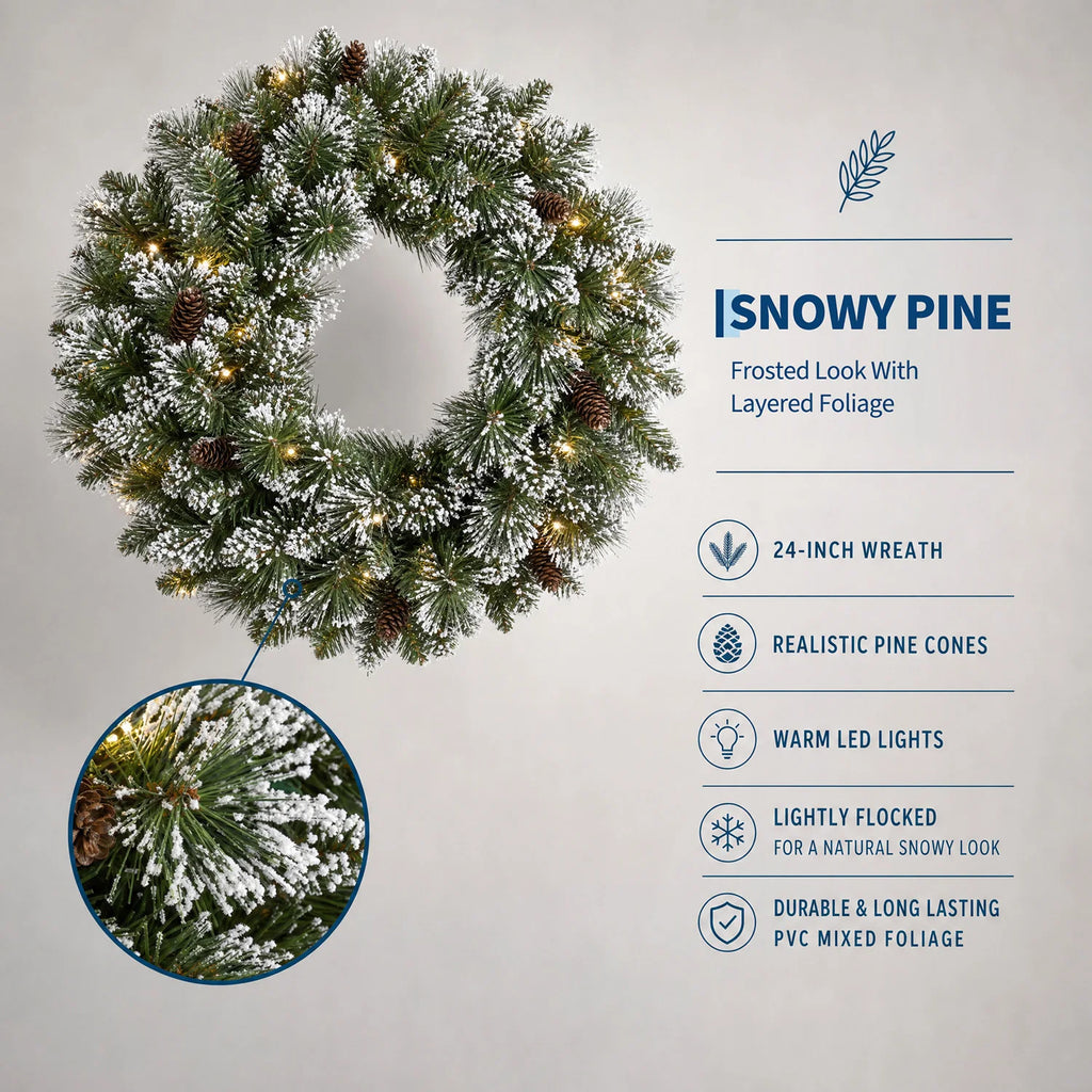 HiMISS Pre Lit Christmas Wreath With Warm White LED Lights Pet and Home Outlet