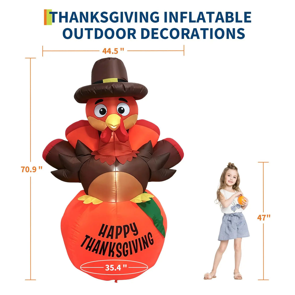 6ft Thanksgiving Pumpkin Turkey Inflatable Yard Decor With 7 Led Lights, Blower, Stakes & Ropes For Lawn Porch Garden Party Home Pet and Home Outlet