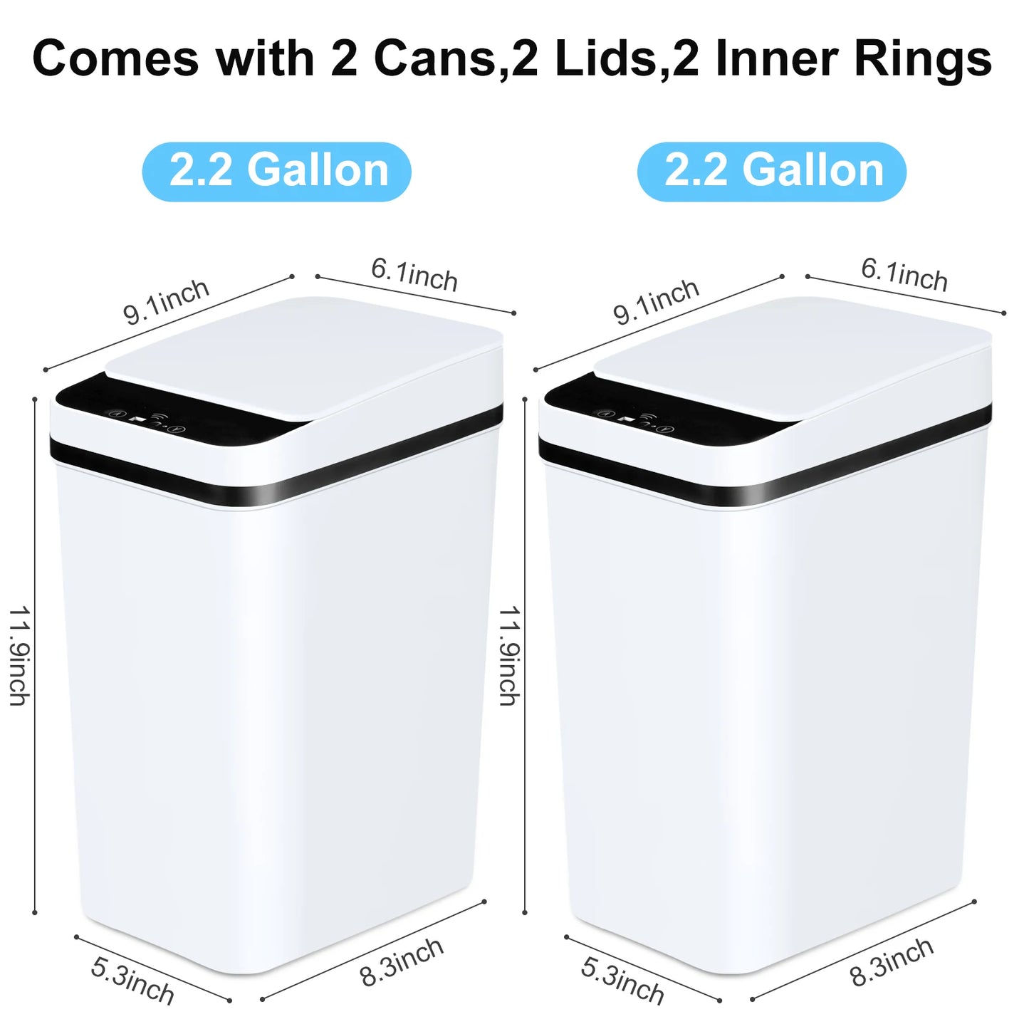 2 Pack Touchless Motion Sensor Trash Cans With Slim Lid