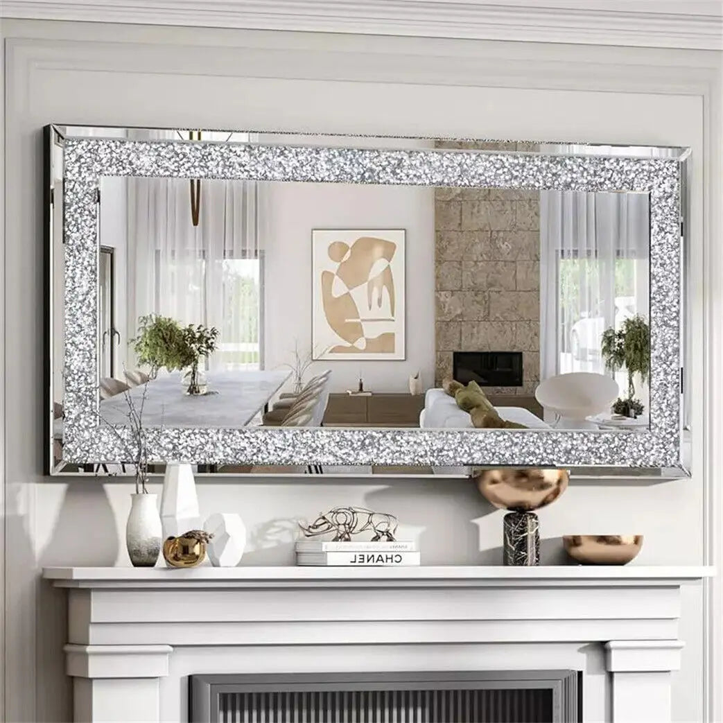 Crystal Crush Diamond Wall Mirror Rectangular Framed Mirror