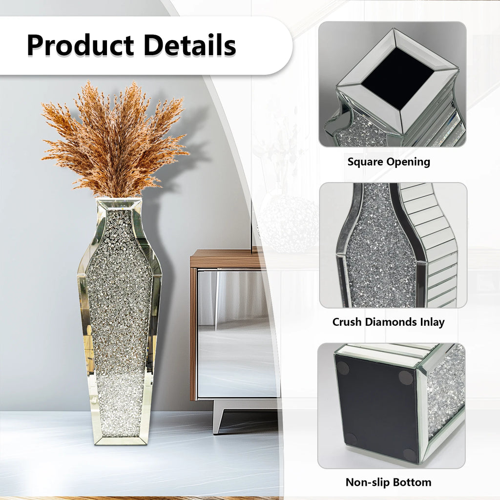 Tall Crushed Diamond Mirrored Floor Vase For Home Decor Pet and Home Outlet
