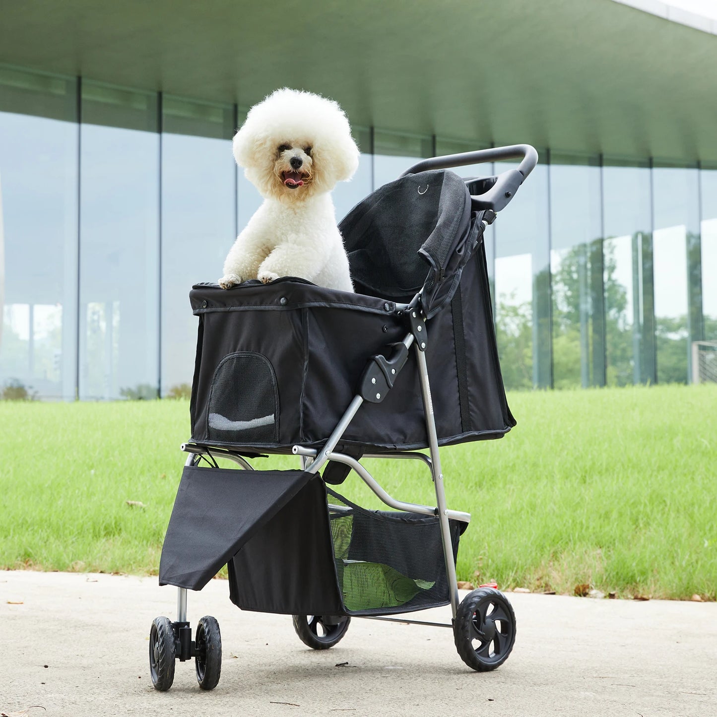 Jhk 3 Wheels Foldable Pet Stroller For Small Dogs And Cats With Mesh Windows