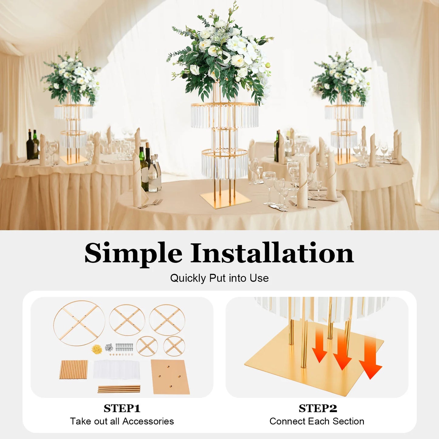 5 Tier Wedding Flower Stand Acrylic Crystal Centerpiece Display Rack