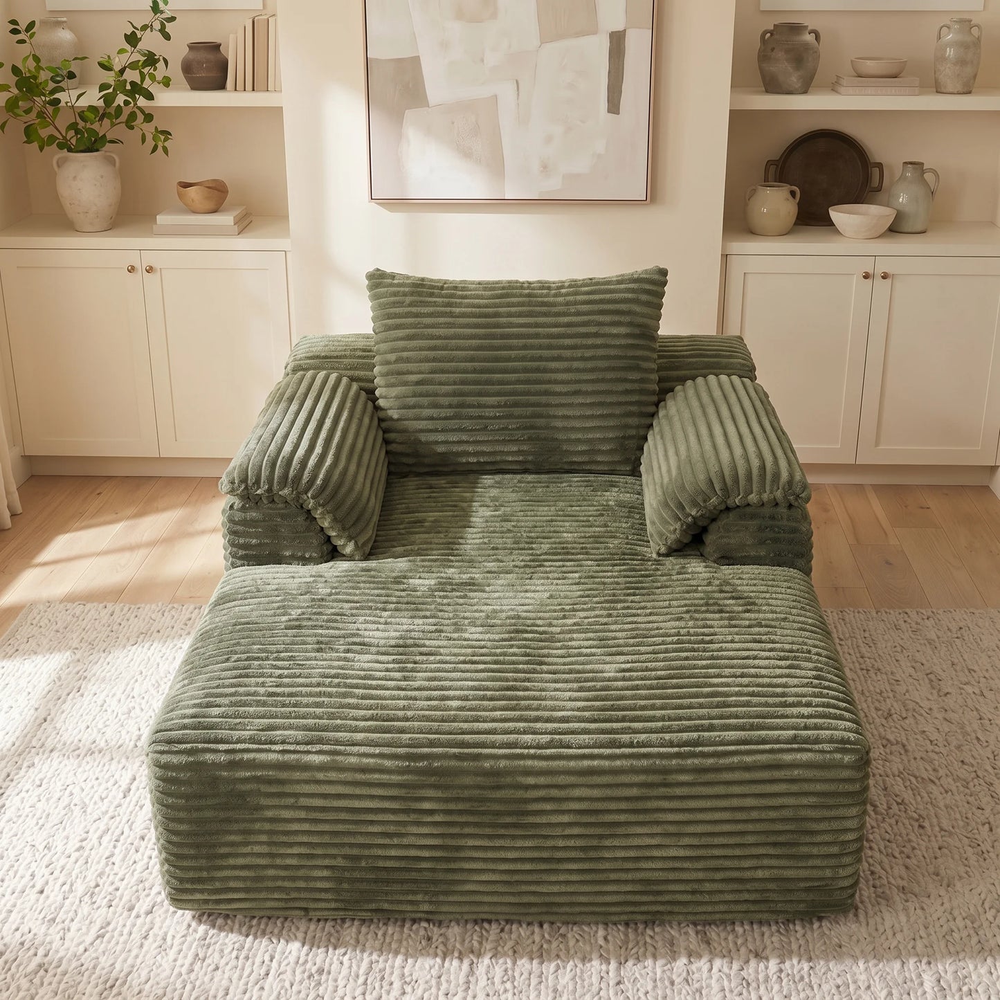 Modern Corduroy Sofa Bed Lounge Chair With Pillows And Armrests