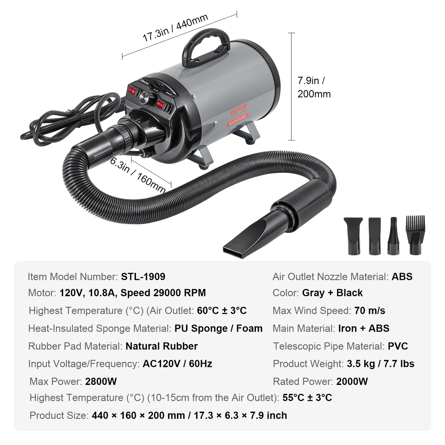 SucceBuy Dog Hair Dryer With Adjustable Speed Four Nozzles