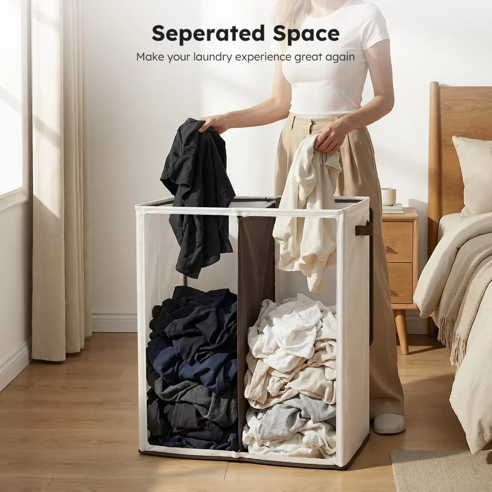 Two-Section Collapsible Laundry Hamper With Lid And Removable Bags