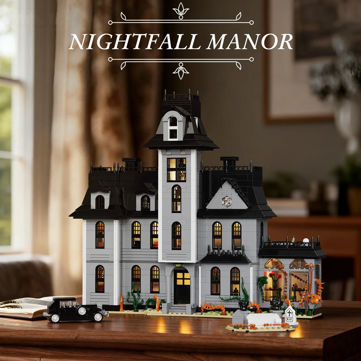Gothic House Building Blocks Set Nightfall Manor Architecture Bricks Creative Home Decoration Desktop Ornament Halloween Gift for Adults Pet and Home Outlet
