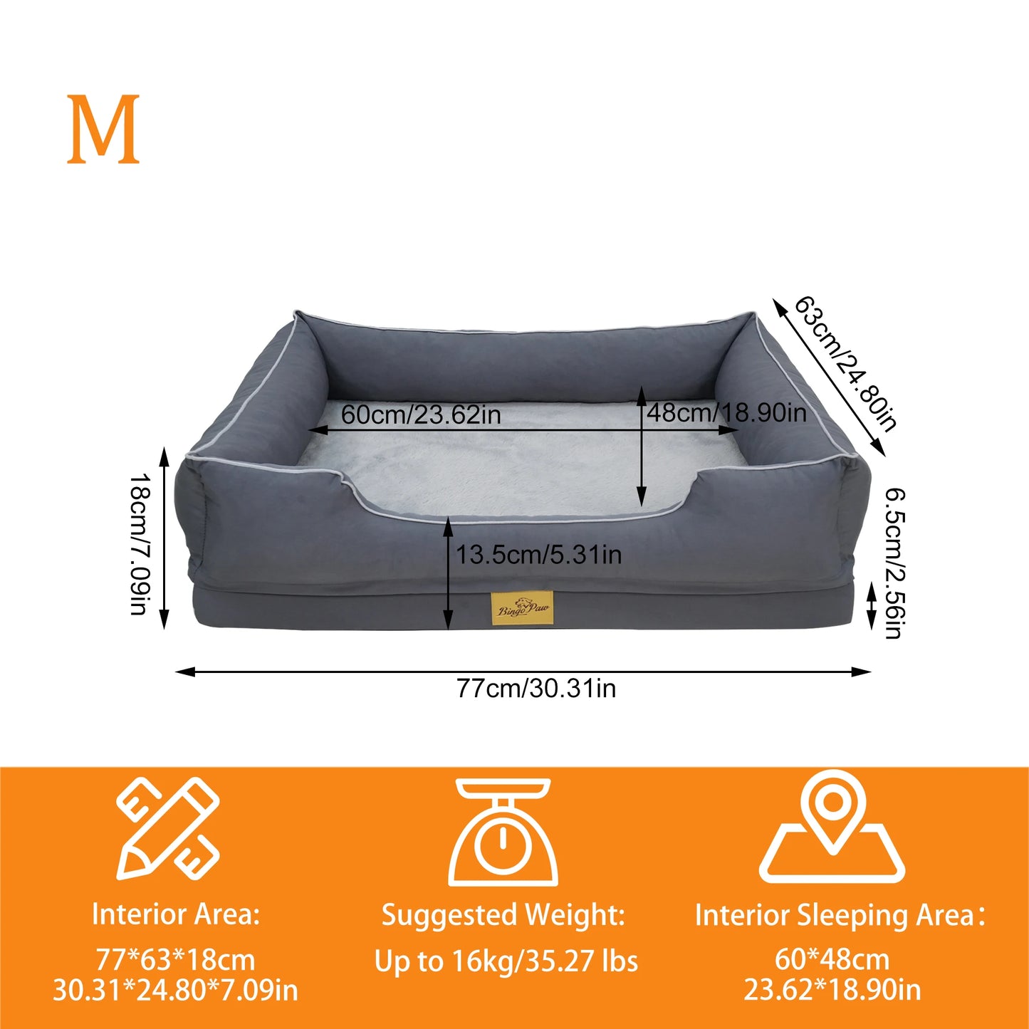 BINGOPAW Orthopedic Oxford Dog Bed With Waterproof Lining And Removable Cover