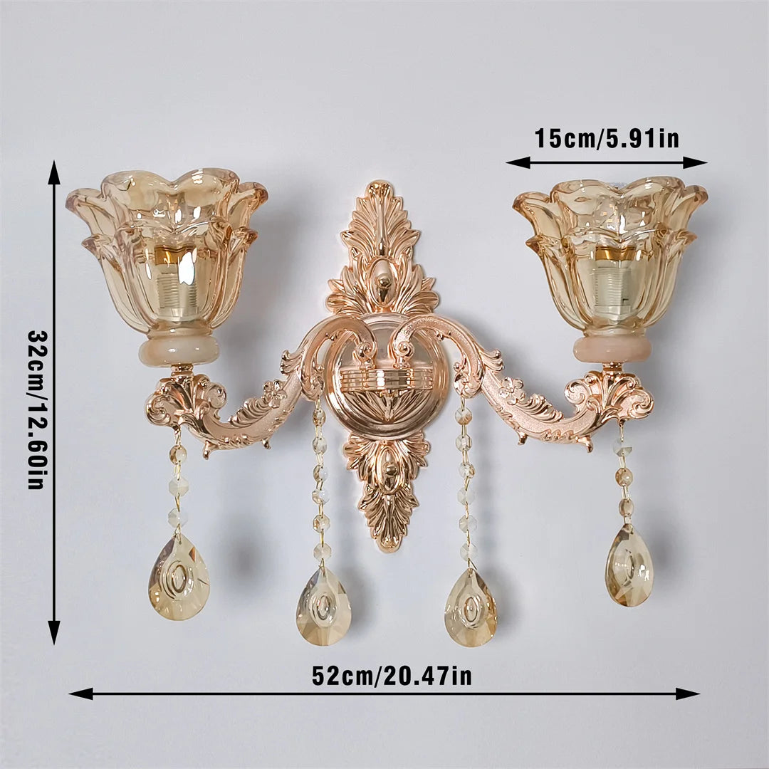 Vrygle Luxury Gold Crystal Glass Wall Sconce With Flower Lampshade