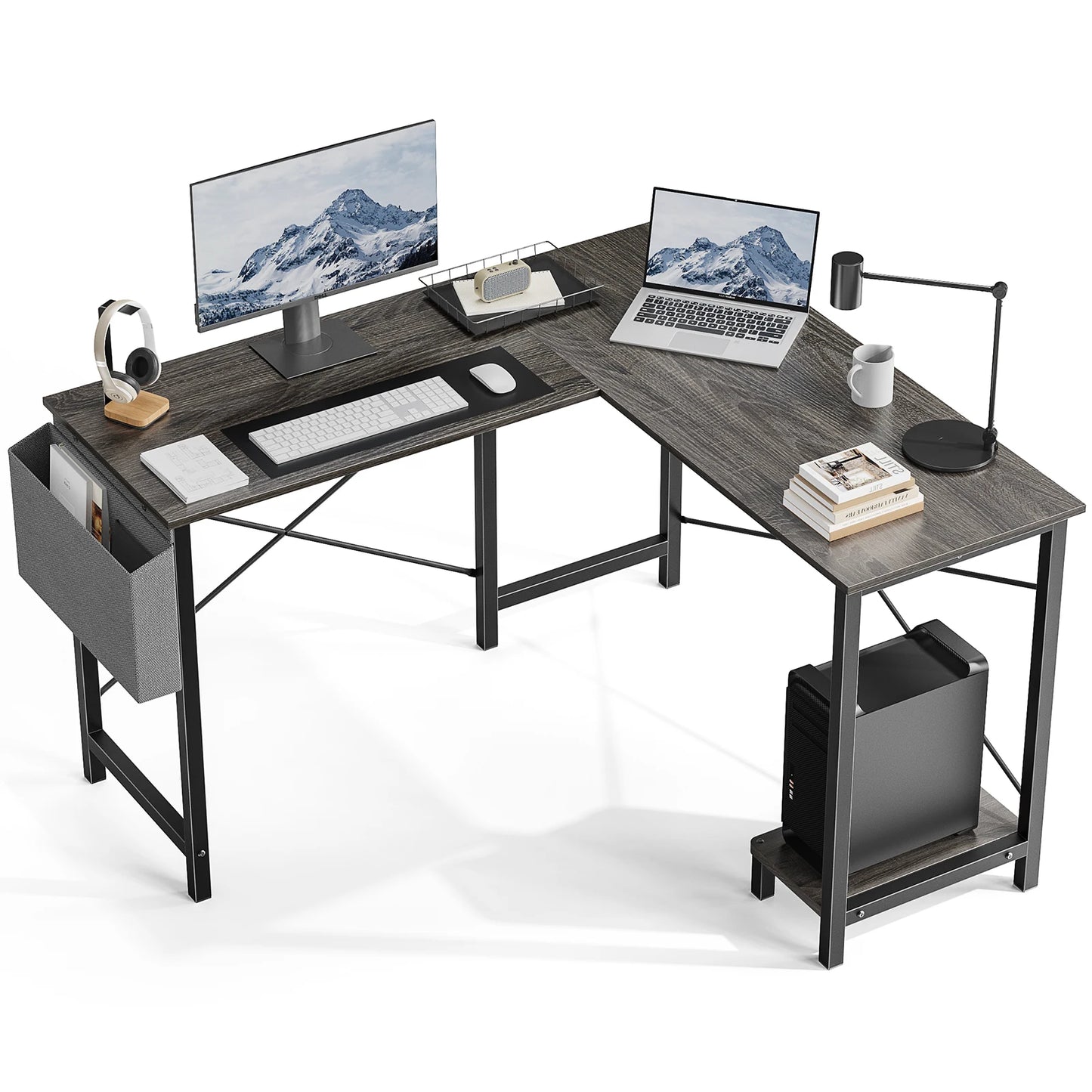 JHK L Shape Gaming Desk With CPU Storage Shelf System