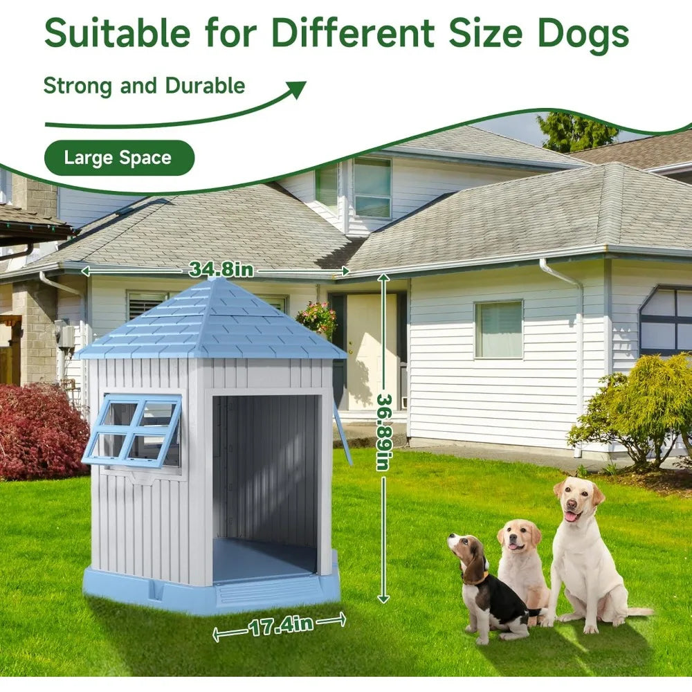 Durable Indoor Outdoor Dog House With Window and Elevated Floor