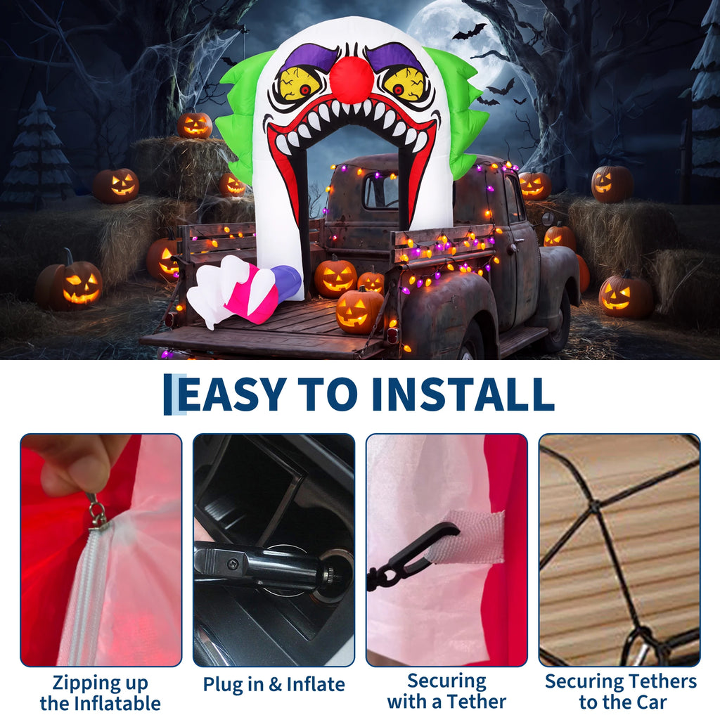 180cm LED Light Up Inflatable Halloween Clown Arch Scary Outdoor Yard Decoration for Lawn and Garden Weather Resistant Blow Up Holiday Party Spooky Night Display Prop Supplies Pet and Home Outlet