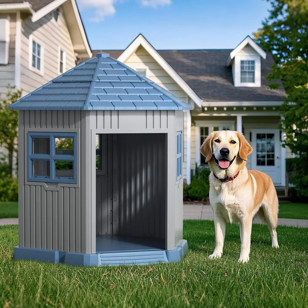 Durable Indoor Outdoor Dog House With Window and Elevated Floor