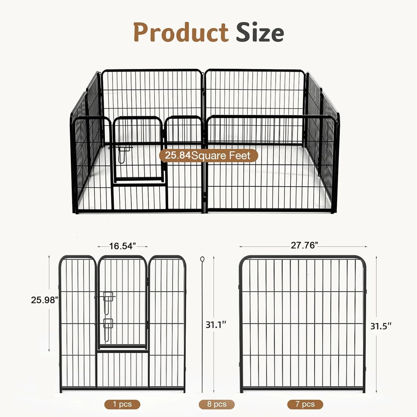 JHK Metal Dog Playpen Fence For Indoor Outdoor Use